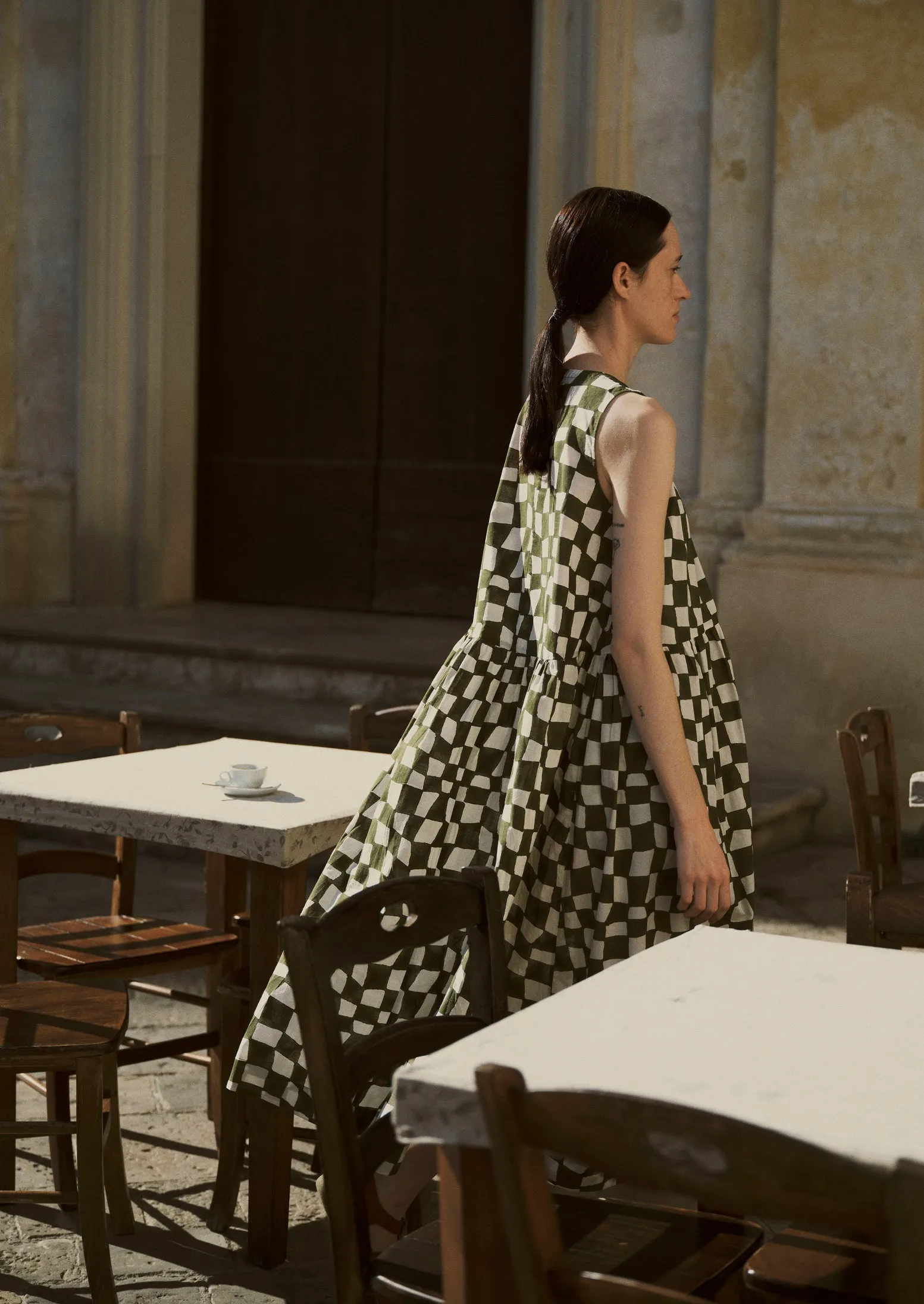 Block Print Warp Check Sleeveless Dress | Olive sold by TOAST product image thumbnail 3