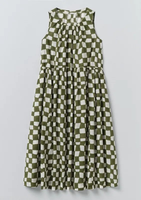 Block Print Warp Check Sleeveless Dress | Olive made by TOAST