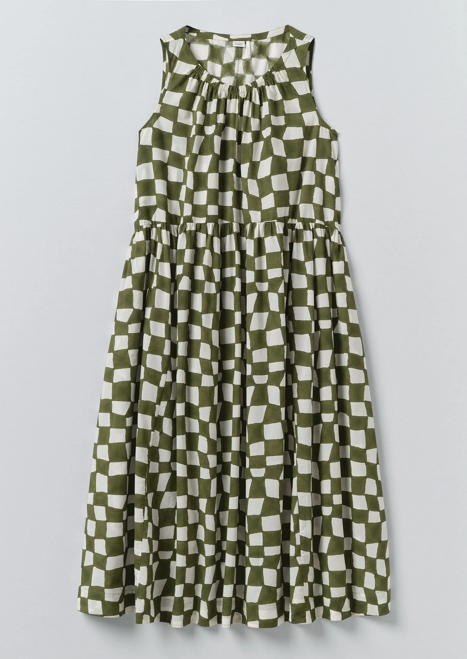 Block Print Warp Check Sleeveless Dress | Olive sold by TOAST