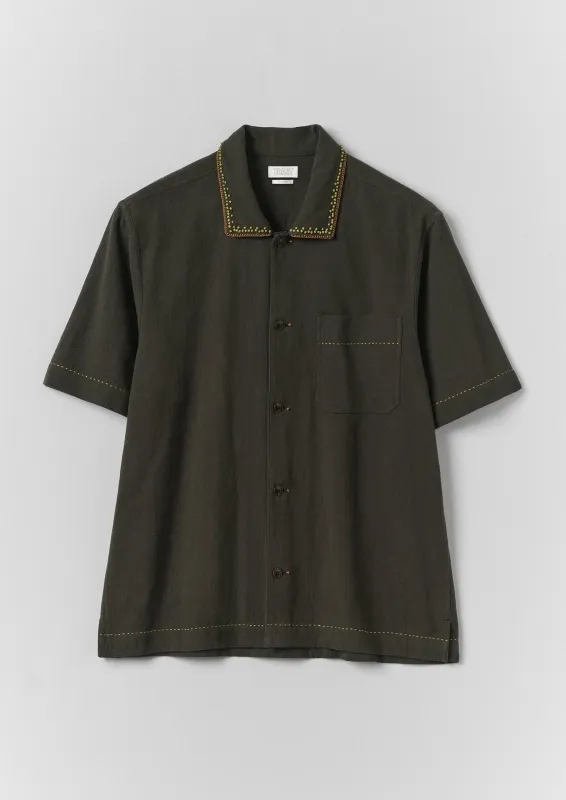 Kantha Knot Embroidered Cotton Shirt | Dark Olive made by TOAST