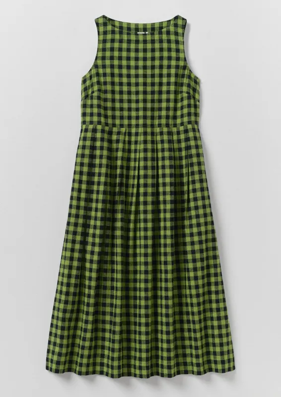 Aila Linen Cotton Gingham Check Dress | Beetle Green made by TOAST