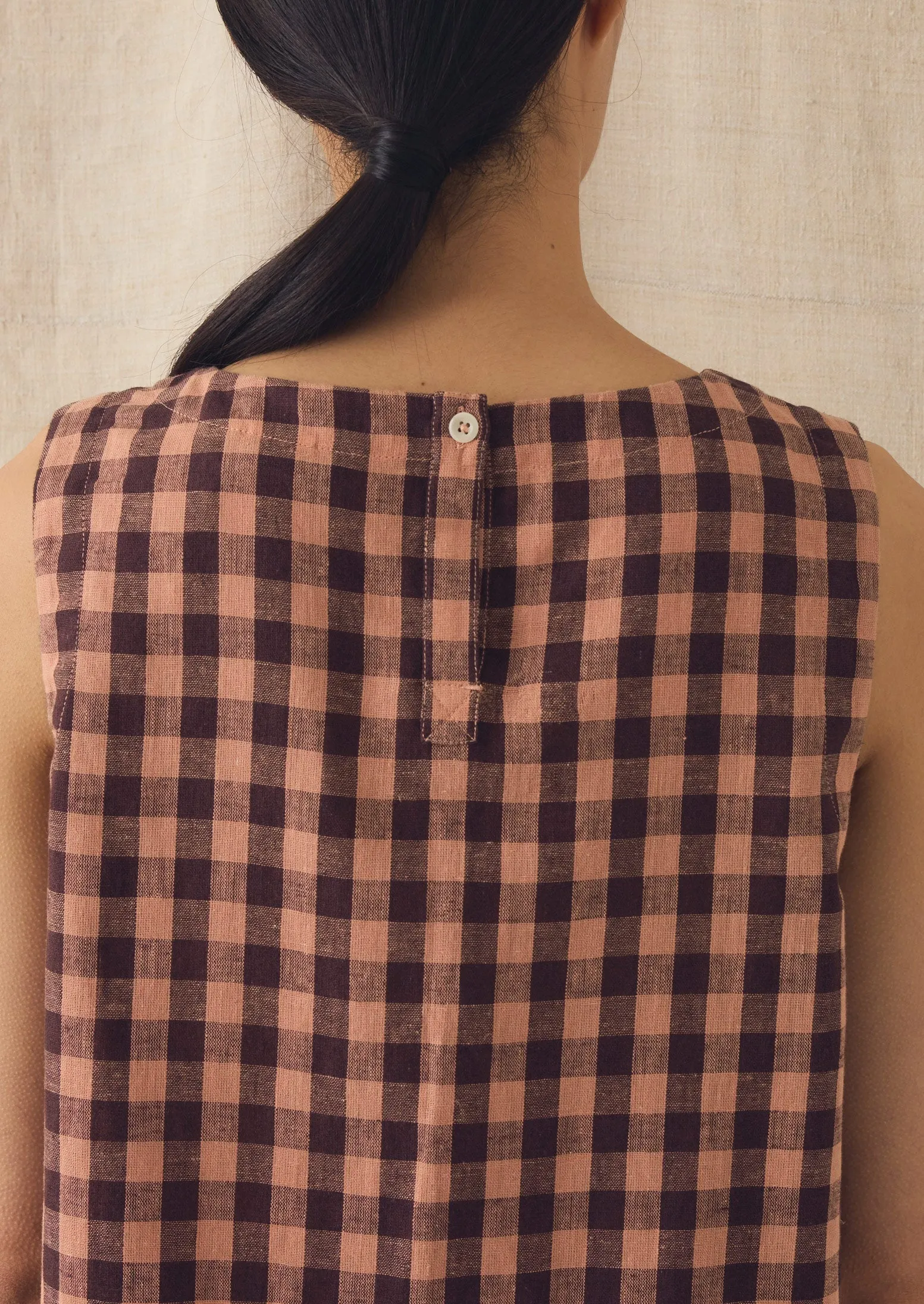 Gingham Linen Cotton Tank Top | Rosewood sold by TOAST product image thumbnail 4