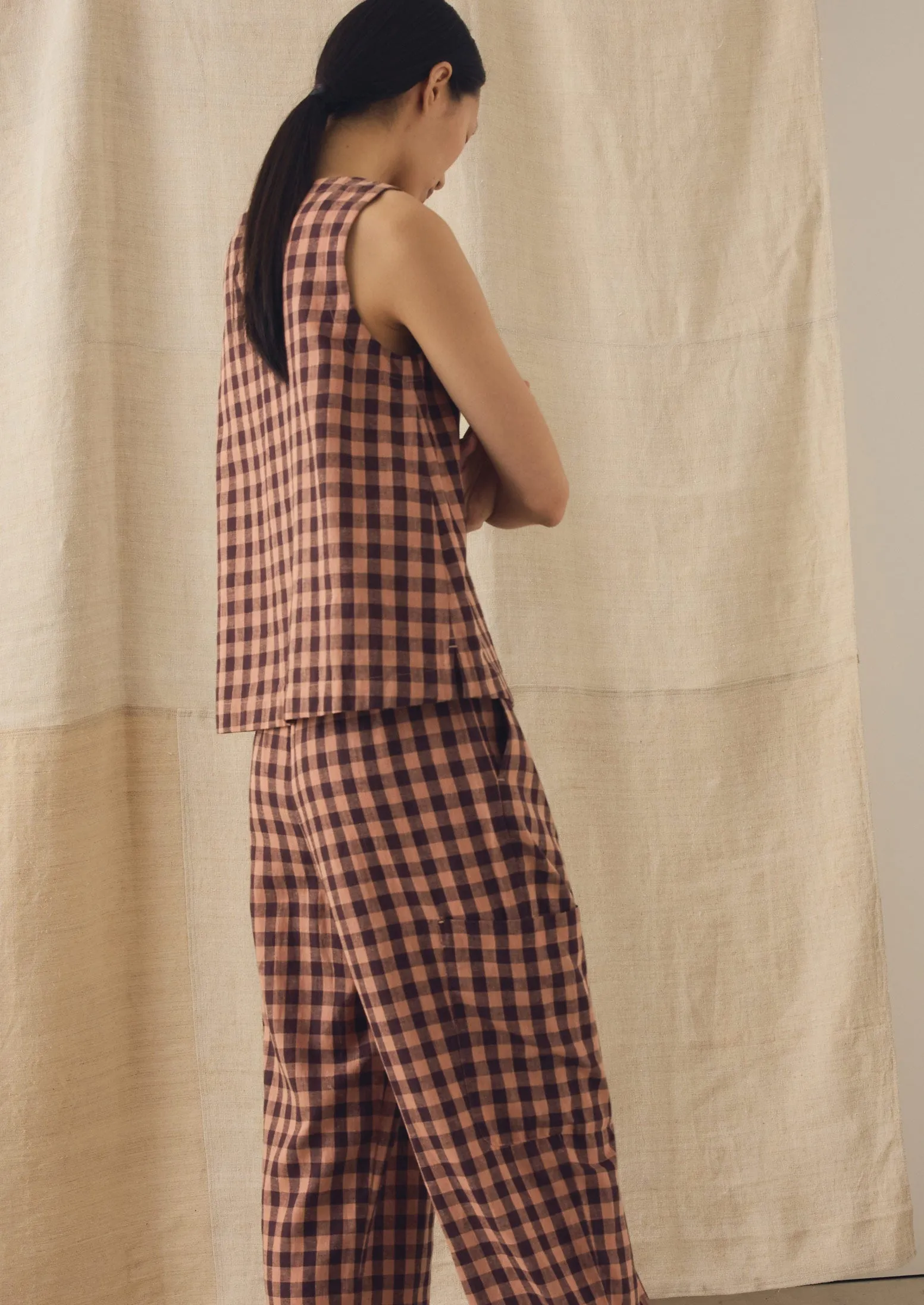 Gingham Linen Cotton Tank Top | Rosewood sold by TOAST product image thumbnail 2