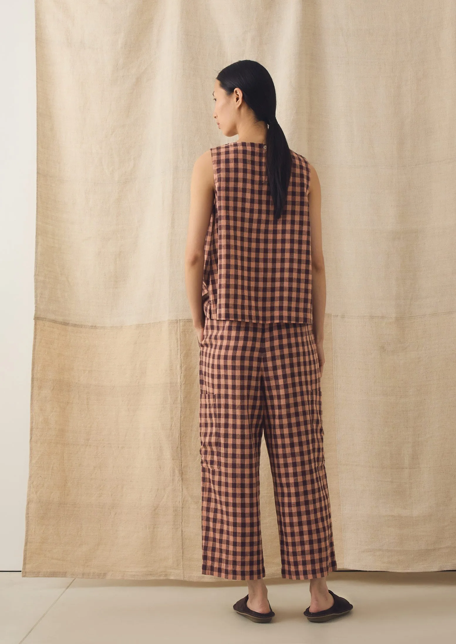 Gingham Linen Cotton Patch Pocket Trousers | Rosewood sold by TOAST product image thumbnail 4