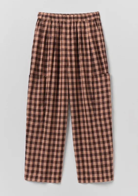 Gingham Linen Cotton Patch Pocket Trousers | Rosewood made by TOAST