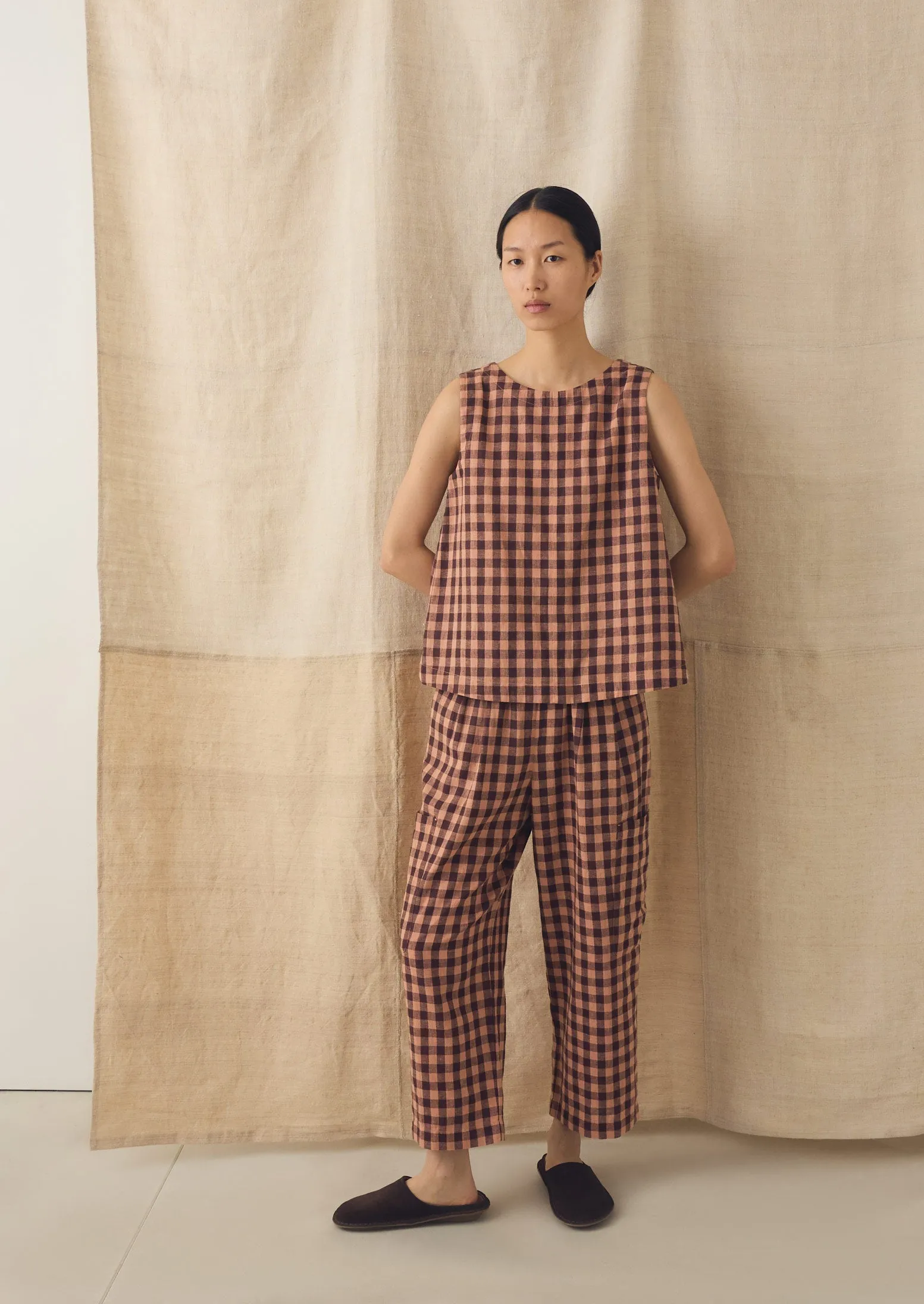 Gingham Linen Cotton Patch Pocket Trousers | Rosewood sold by TOAST product image thumbnail 5
