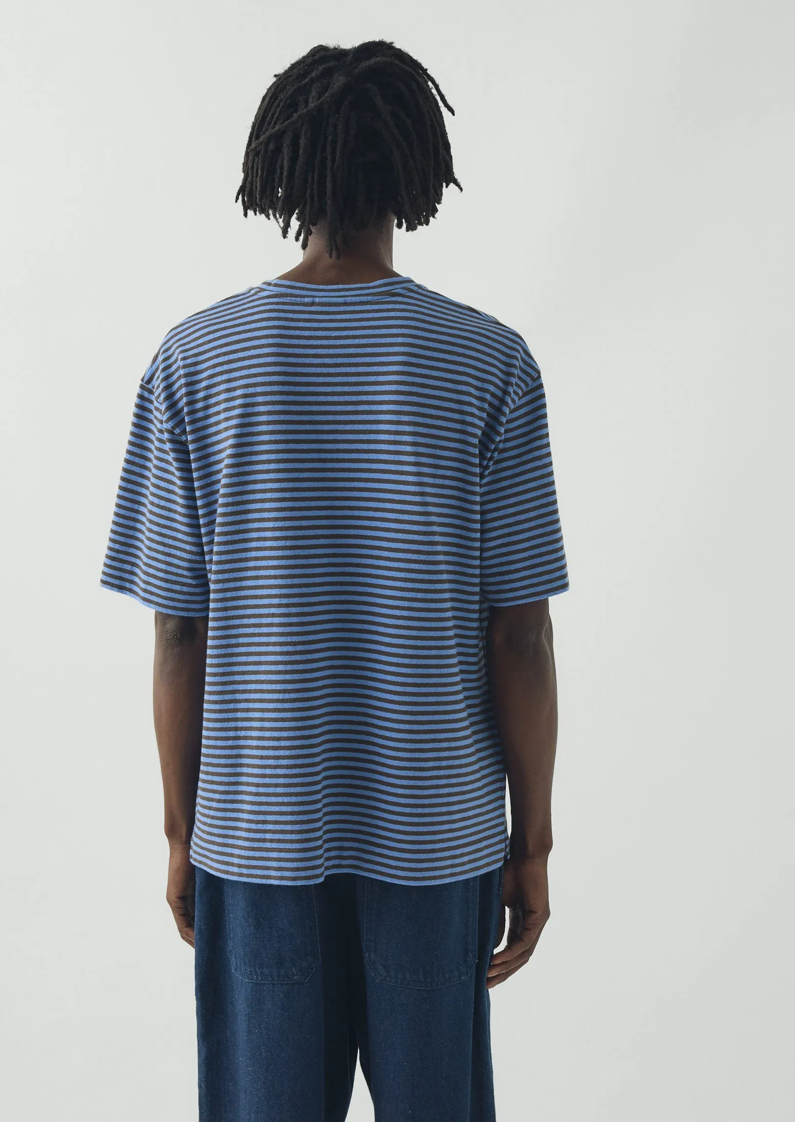 Bold Stripe Cotton Short Sleeve Tee | Azure Blue/Tawny Brown sold by TOAST product image thumbnail 4