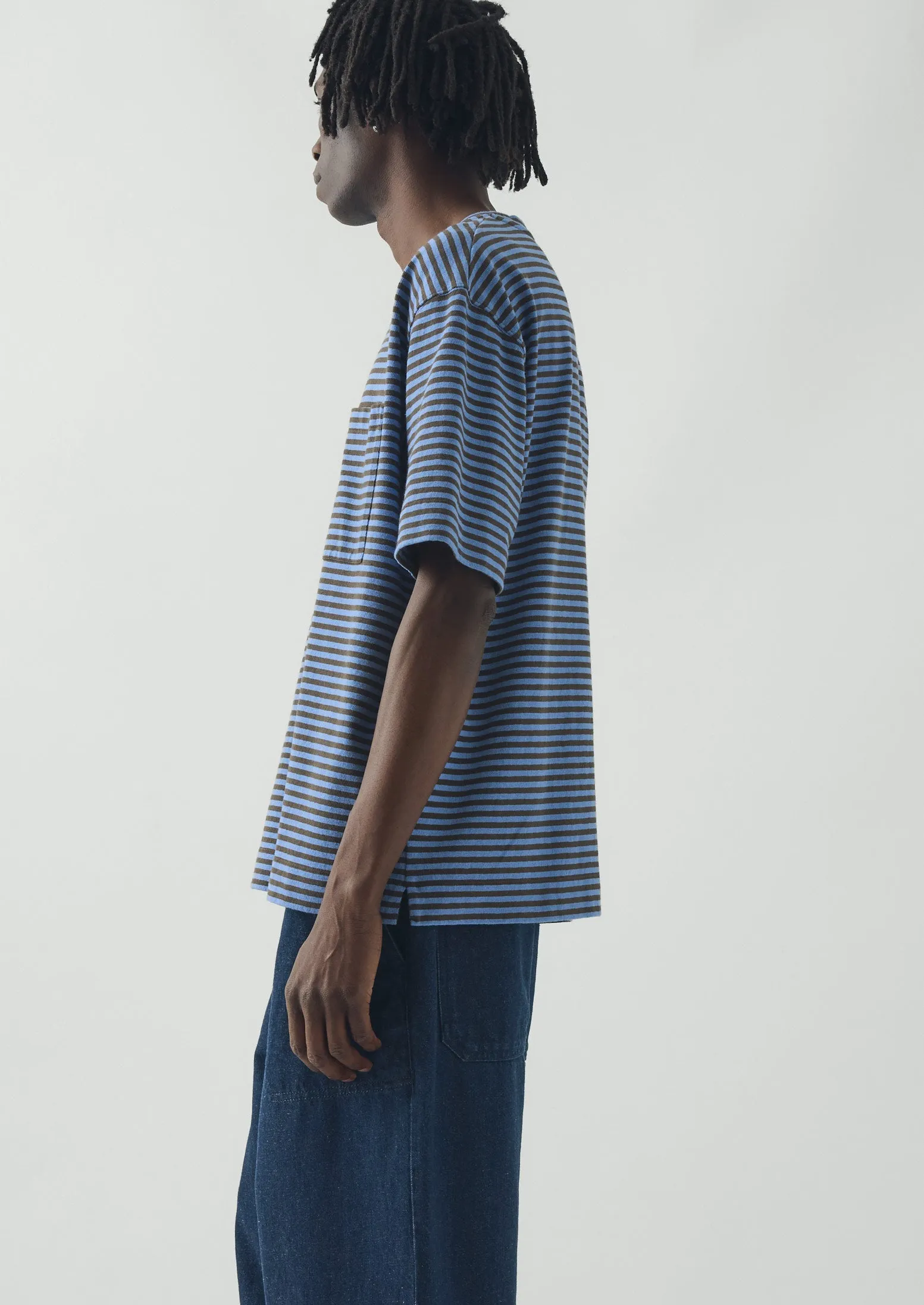 Bold Stripe Cotton Short Sleeve Tee | Azure Blue/Tawny Brown sold by TOAST product image thumbnail 5