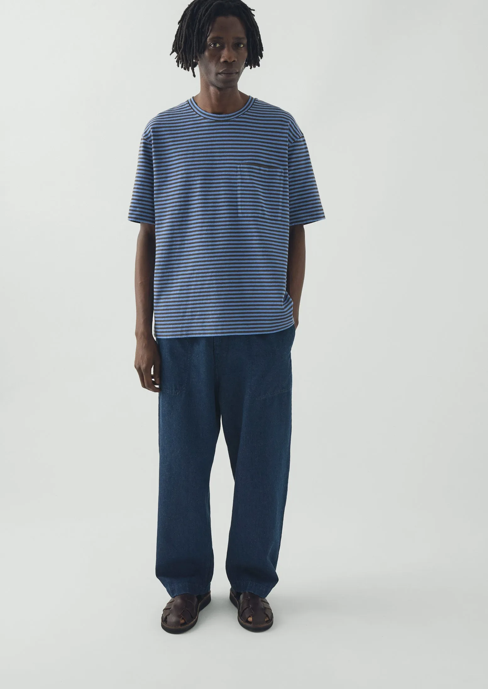 Bold Stripe Cotton Short Sleeve Tee | Azure Blue/Tawny Brown sold by TOAST product image thumbnail 2