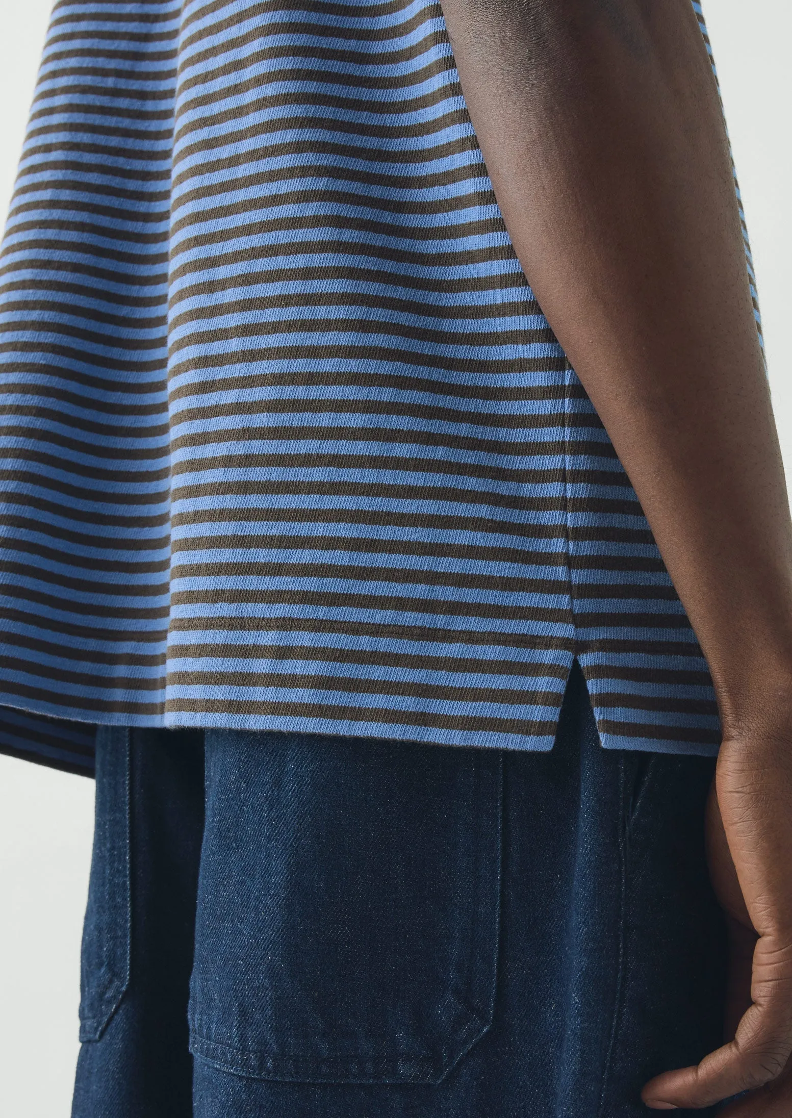 Bold Stripe Cotton Short Sleeve Tee | Azure Blue/Tawny Brown sold by TOAST product image thumbnail 3