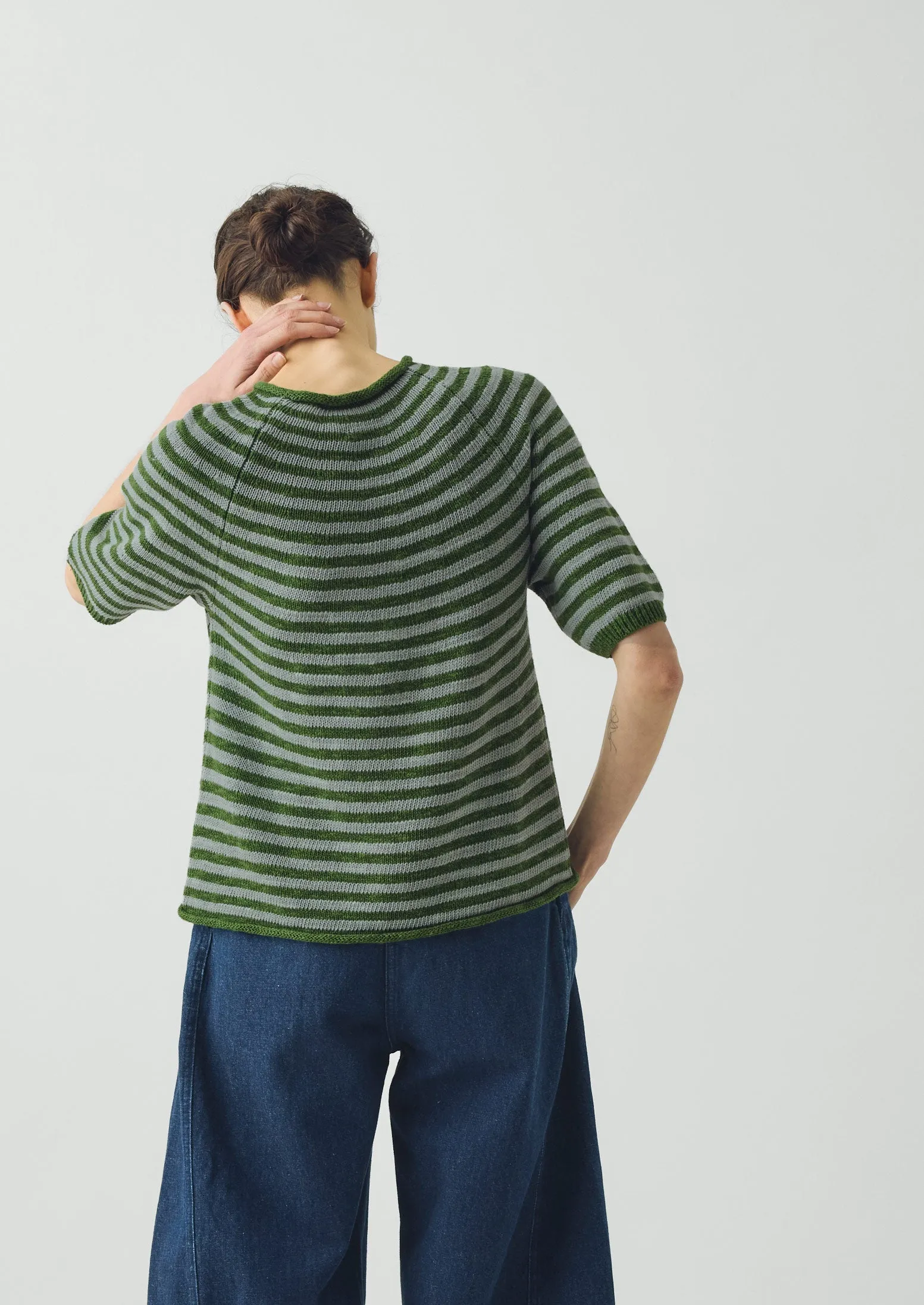 Stripe Linen Cotton Knitted Tee | Croft Green/Egg Shell sold by TOAST product image thumbnail 4