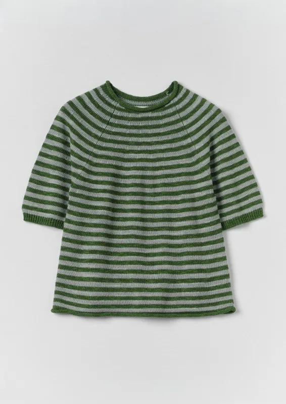 Stripe Linen Cotton Knitted Tee | Croft Green/Egg Shell made by TOAST