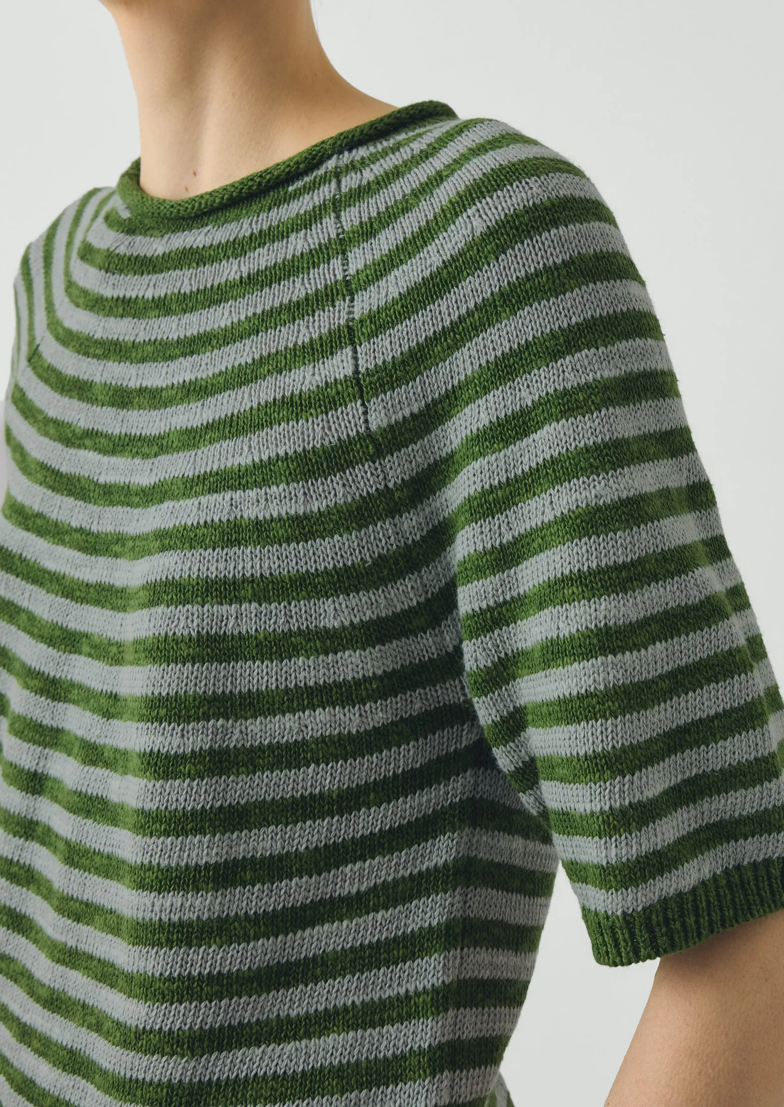 Stripe Linen Cotton Knitted Tee | Croft Green/Egg Shell sold by TOAST product image thumbnail 3