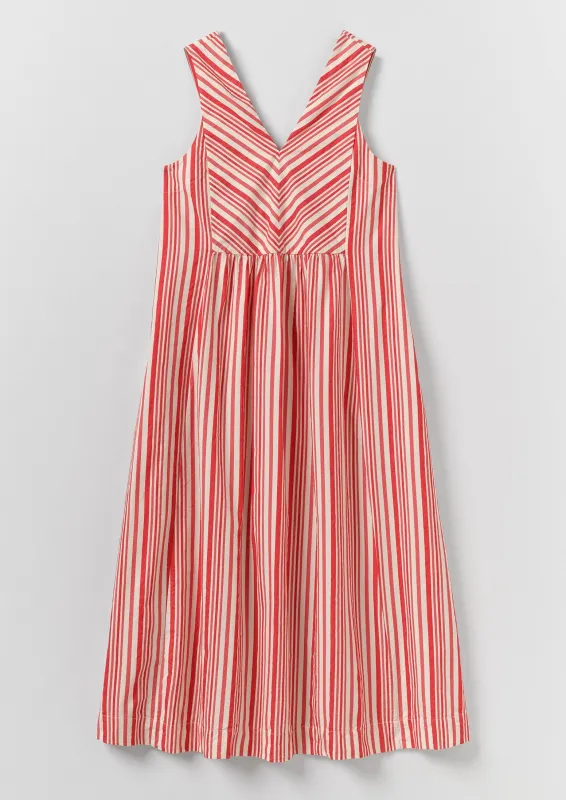 Maypole Stripe Cotton Dress | Vibrant Red made by TOAST