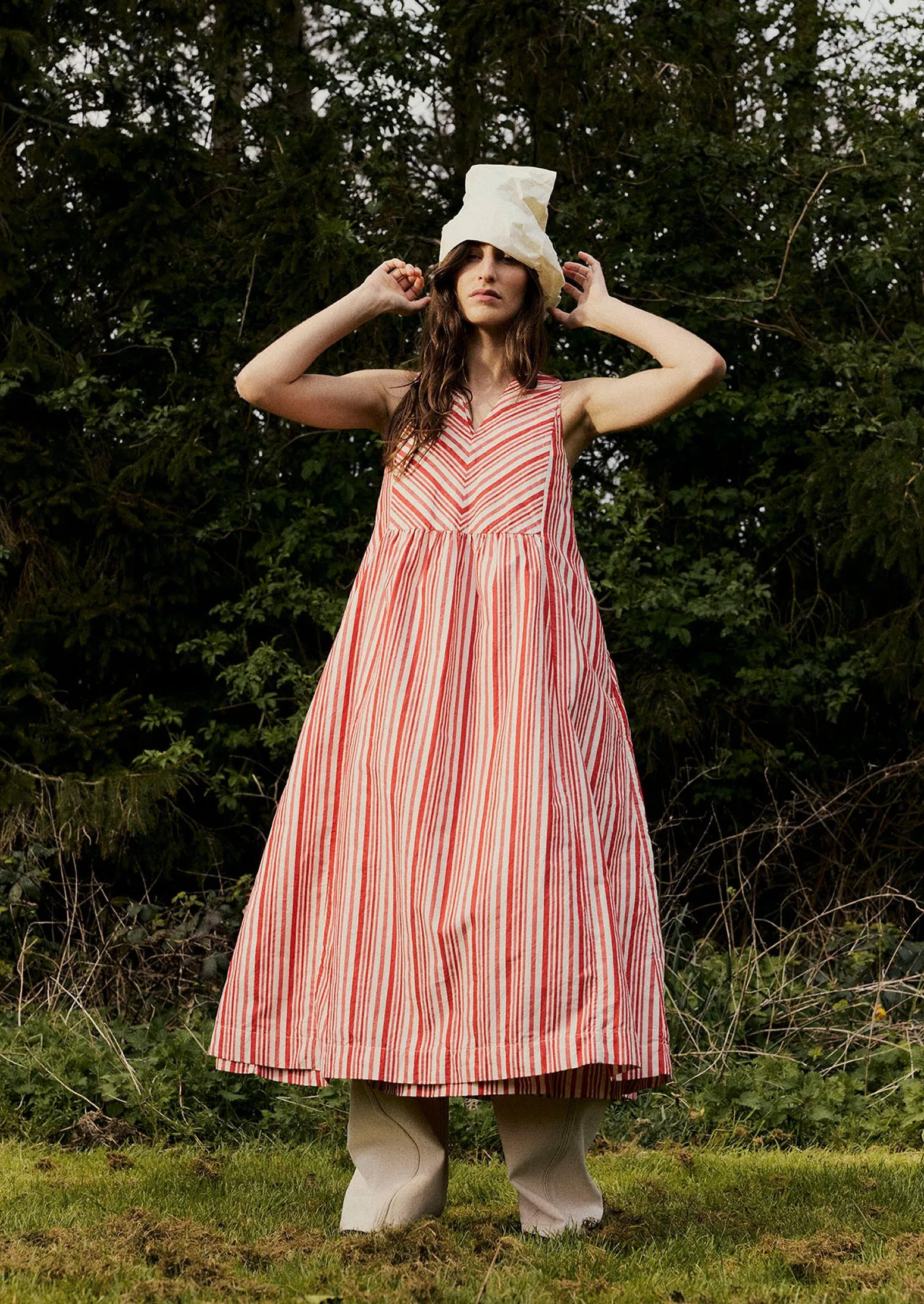 Maypole Stripe Cotton Dress | Vibrant Red sold by TOAST product image thumbnail 2