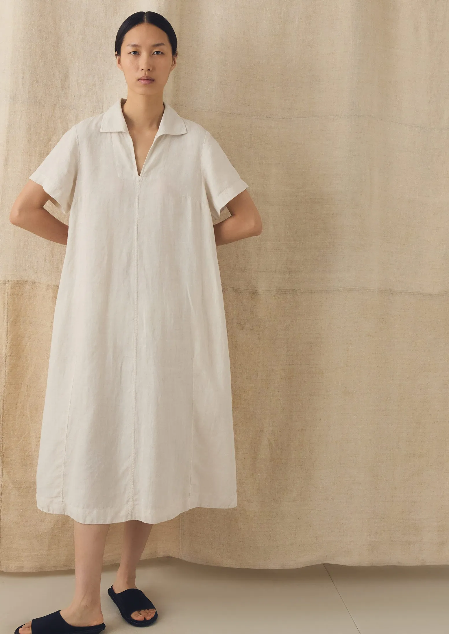 Collared Garment Dyed Linen Dress | Oat sold by TOAST product image thumbnail 2