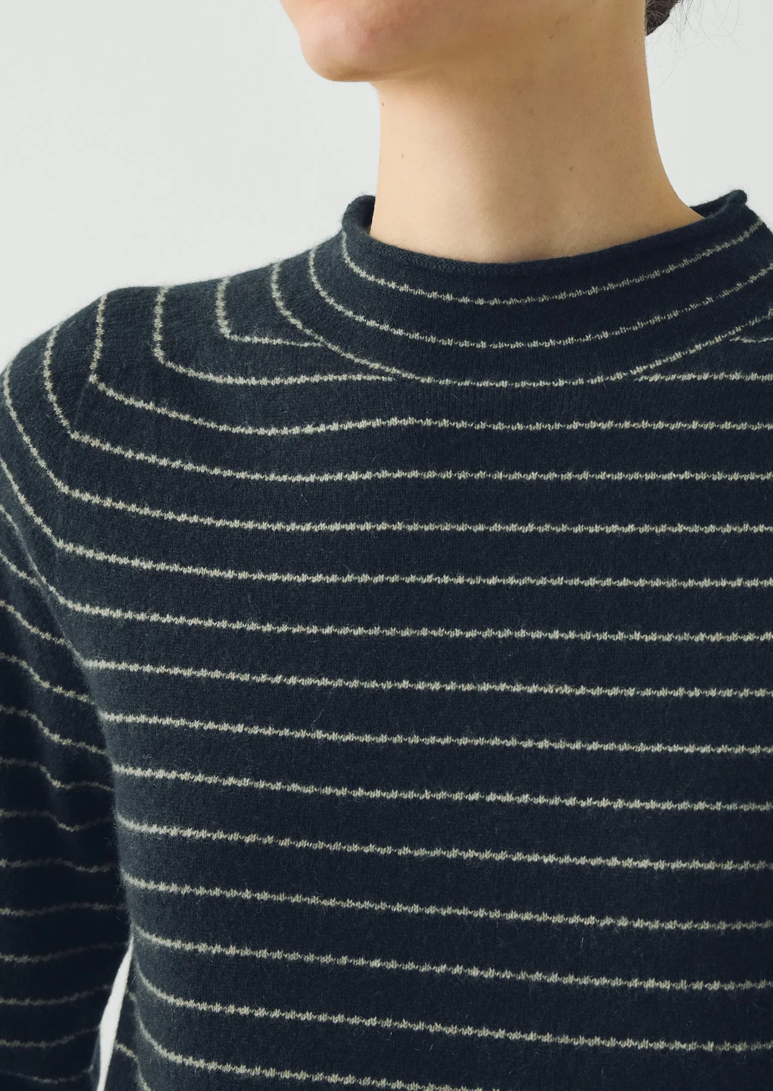 Fine Stripe Wool Cashmere Half Sleeve Sweater | Navy/Camel sold by TOAST product image thumbnail 3