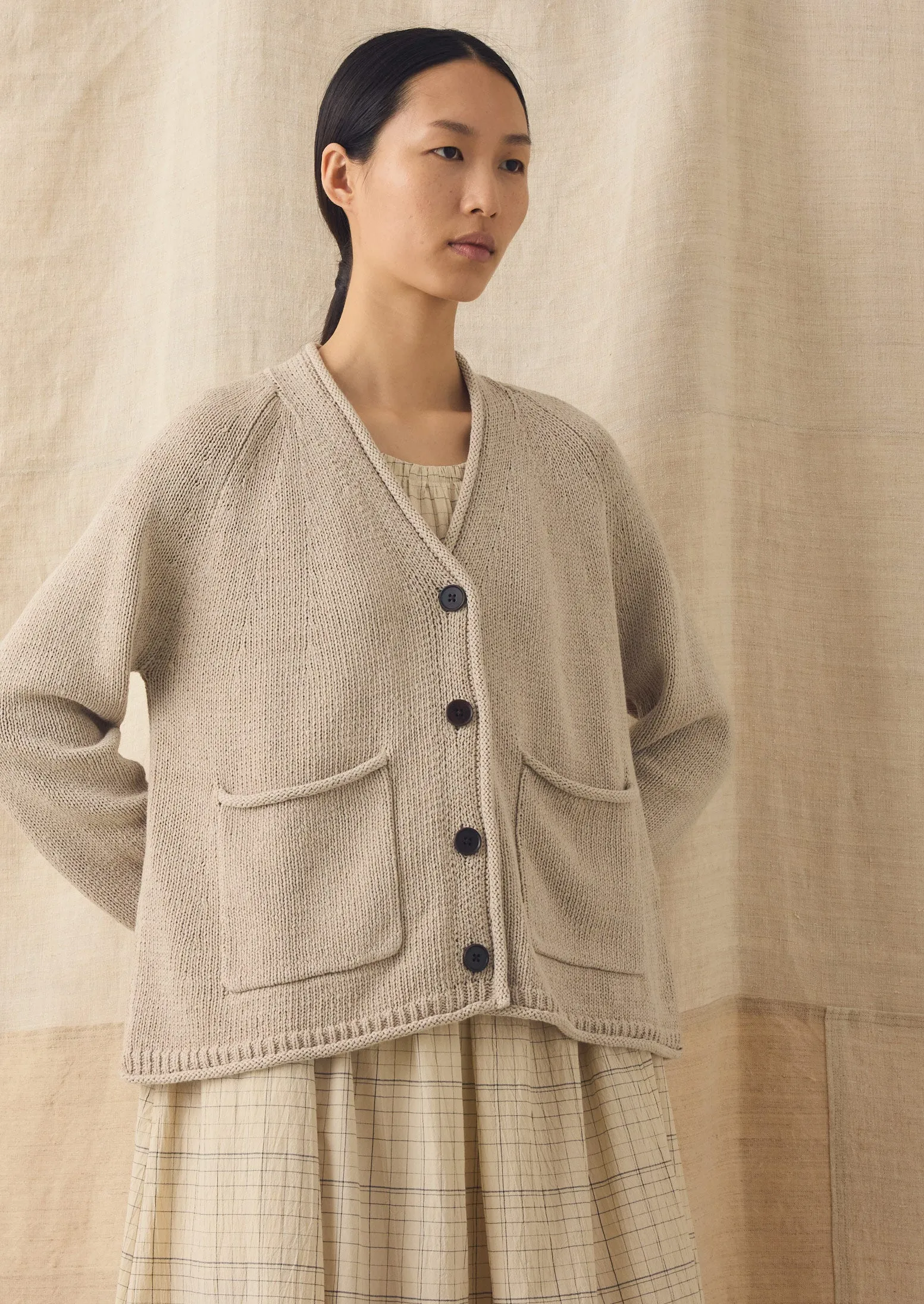 Cotton Linen V Neck Cardigan | Putty sold by TOAST product image thumbnail 2