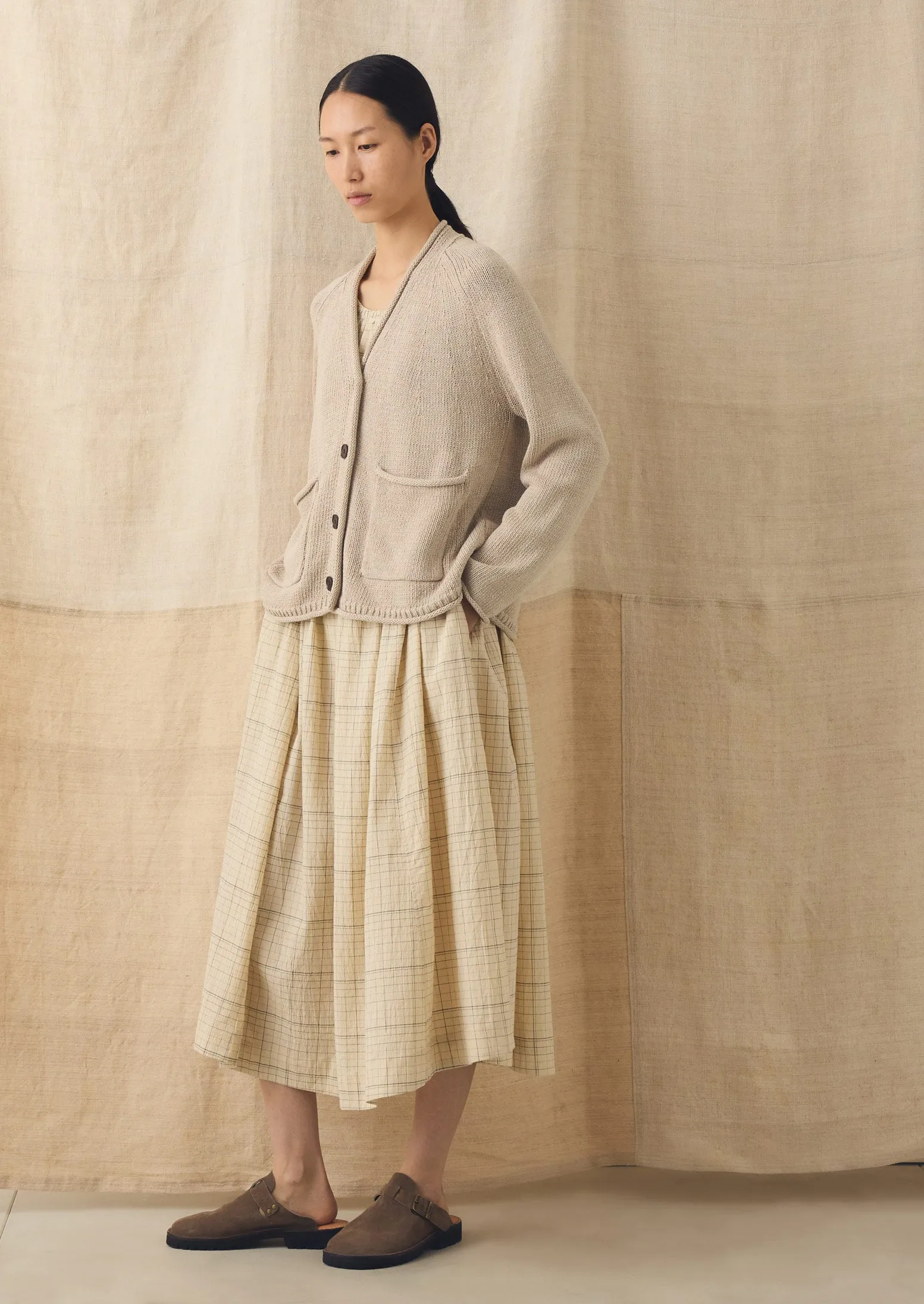 Cotton Linen V Neck Cardigan | Putty sold by TOAST product image thumbnail 3