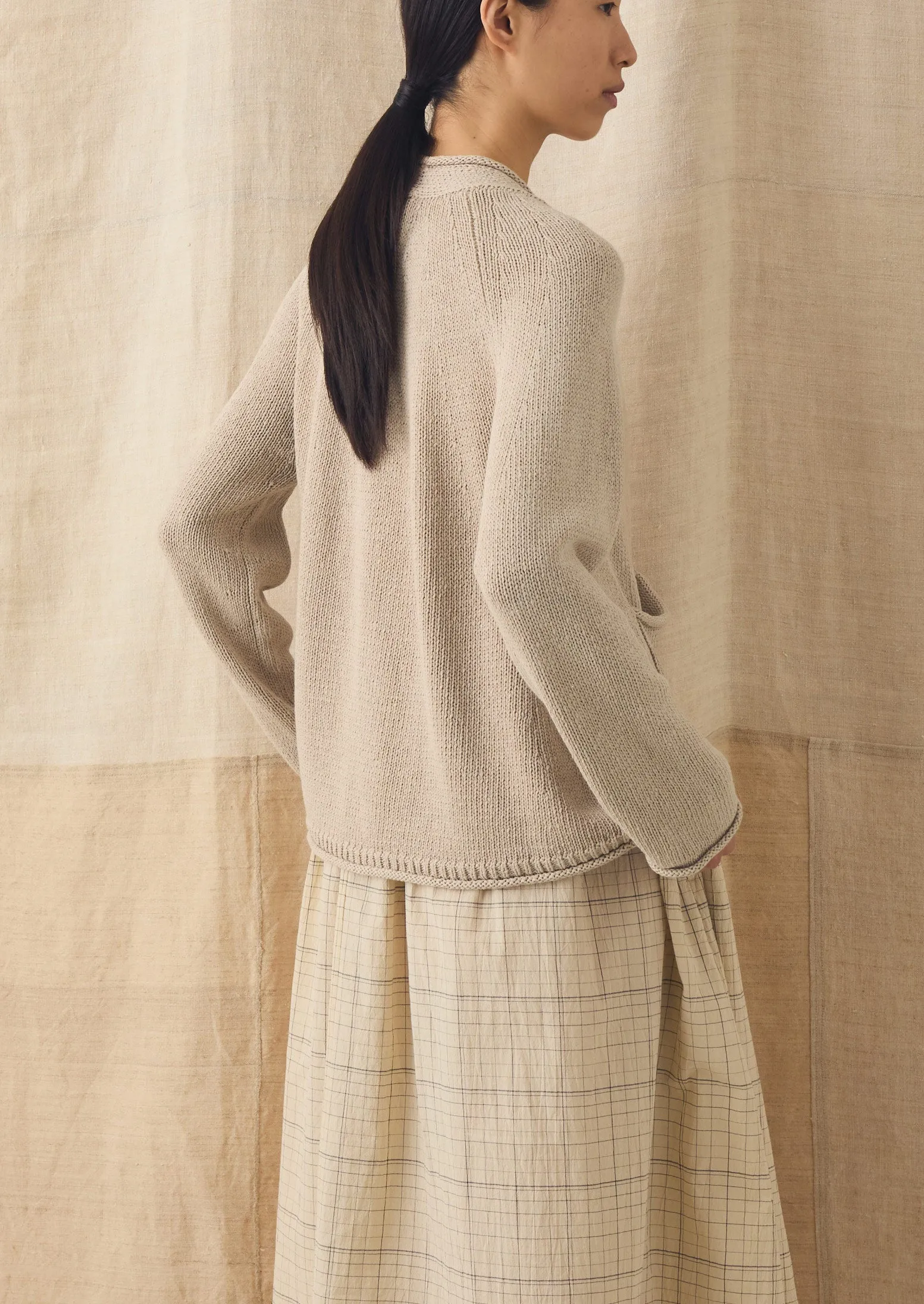 Cotton Linen V Neck Cardigan | Putty sold by TOAST product image thumbnail 4