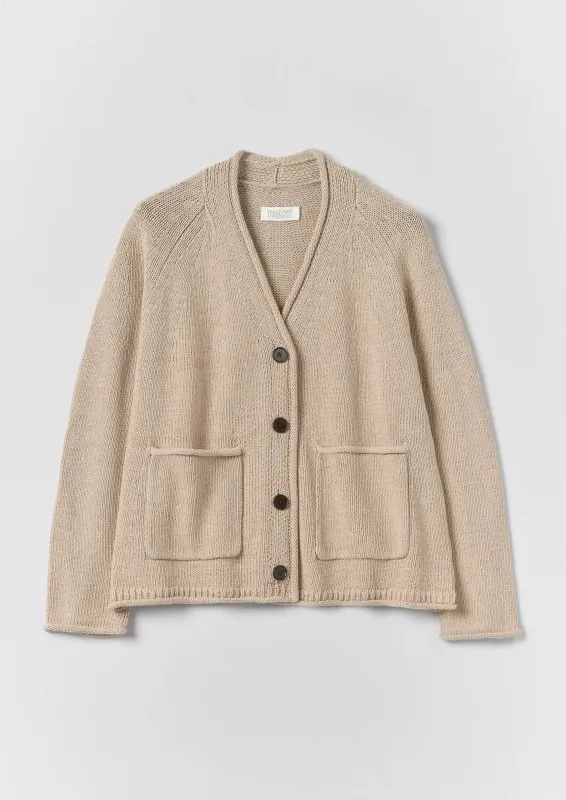 Cotton Linen V Neck Cardigan | Putty made by TOAST