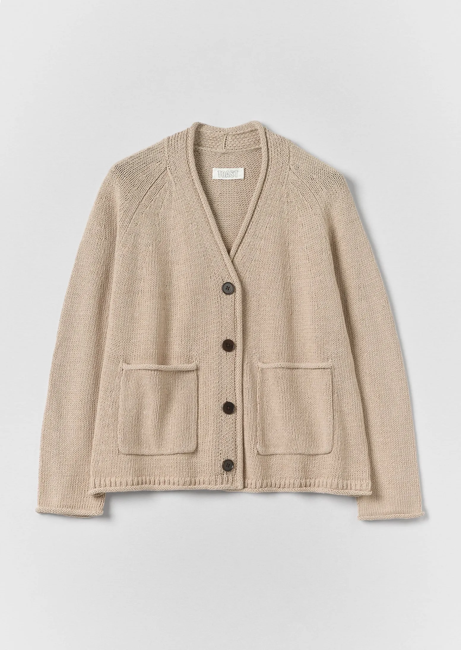 Cotton Linen V Neck Cardigan | Putty sold by TOAST