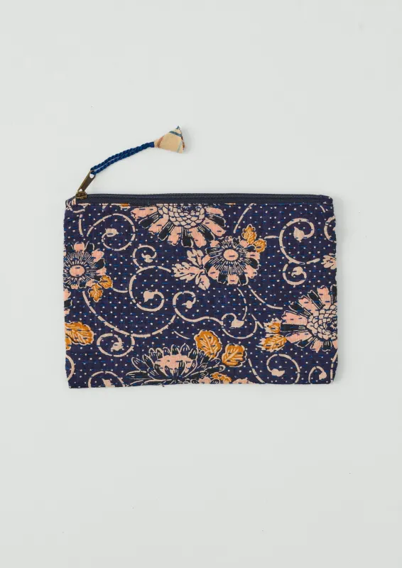 Remnant Fabric Kantha Pouch | Denim Blue/Honey made by TOAST