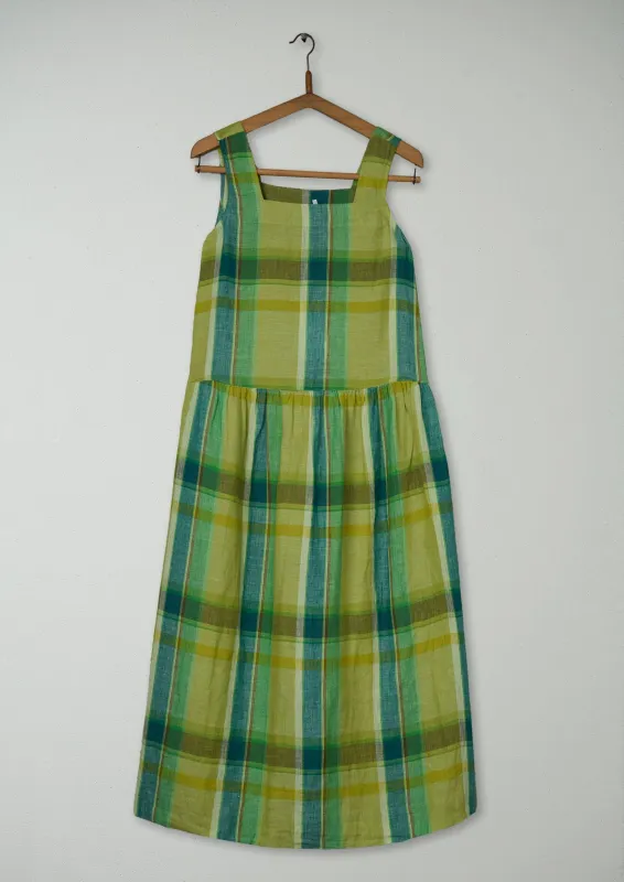 Reworn Check Linen Dropped Waist Dress Size XXS (1983) | Multi made by TOAST