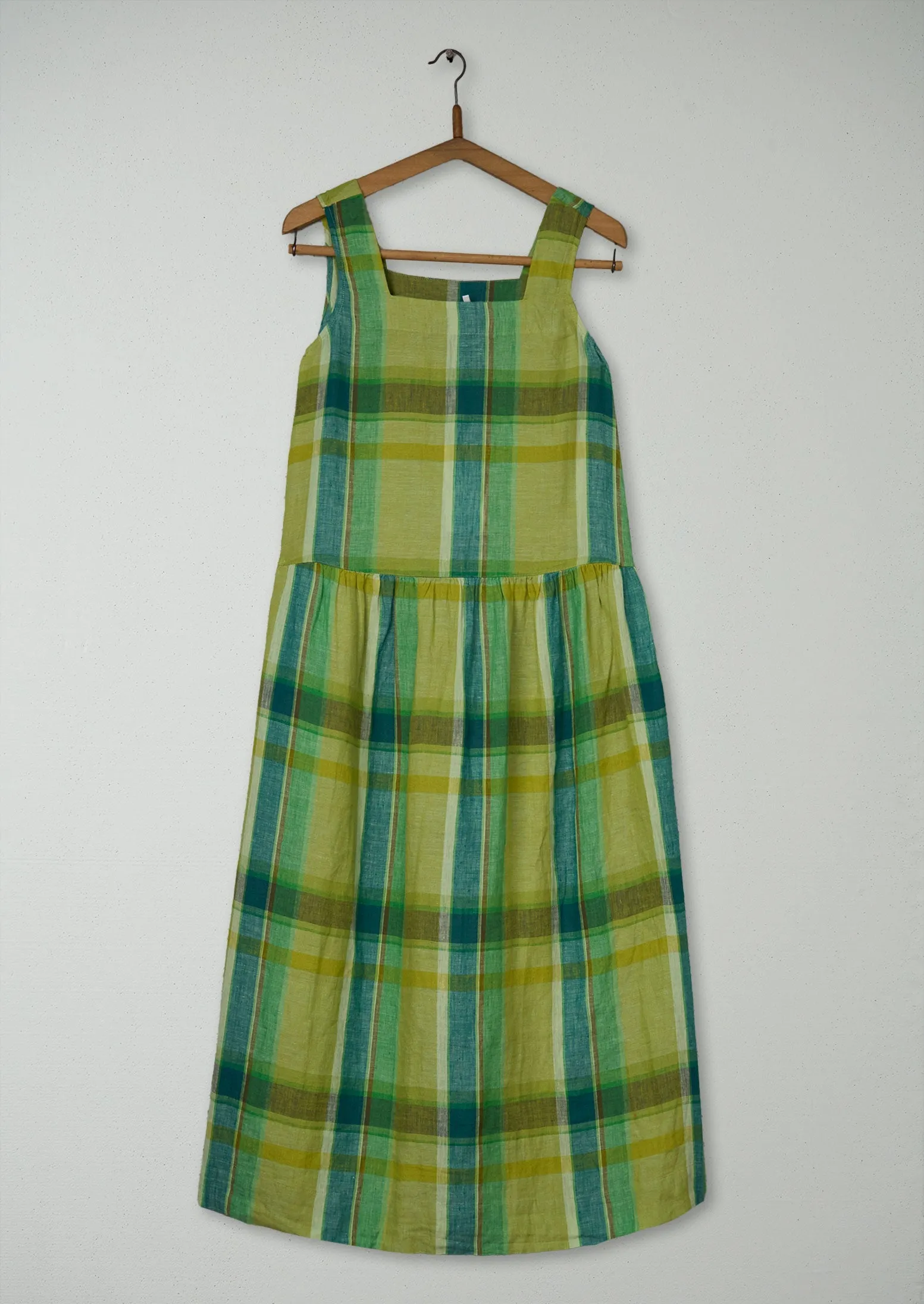 Reworn Check Linen Dropped Waist Dress Size XXS (1983) | Multi sold by TOAST