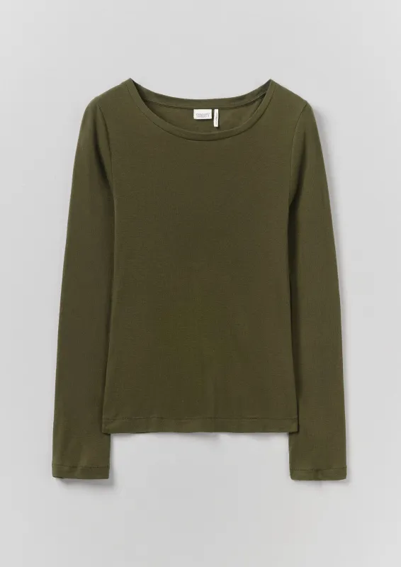 Wool Lyocell Scoop Neck Top | Dark Olive made by TOAST
