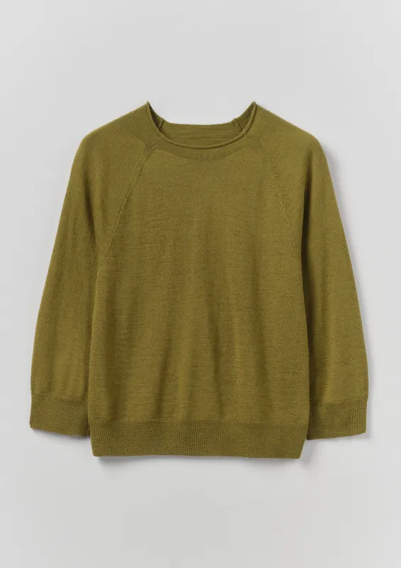Fine Wool Cotton Half Sleeve Sweater | Bright Olive made by TOAST