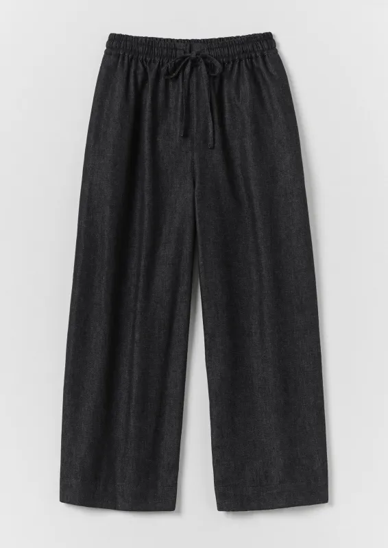 Cotton Twill Wide Leg Pull On Trousers | Charcoal made by TOAST