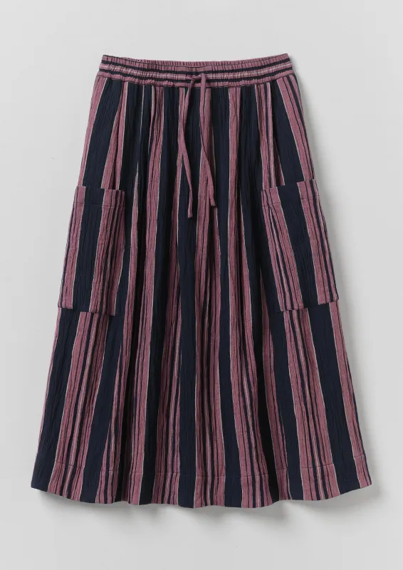 Winnow Stripe Crinkled Cotton Skirt | Midnight/Rose made by TOAST