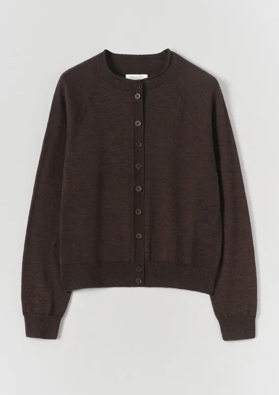 Fine Wool Cotton Cardigan | Dark Chocolate made by TOAST