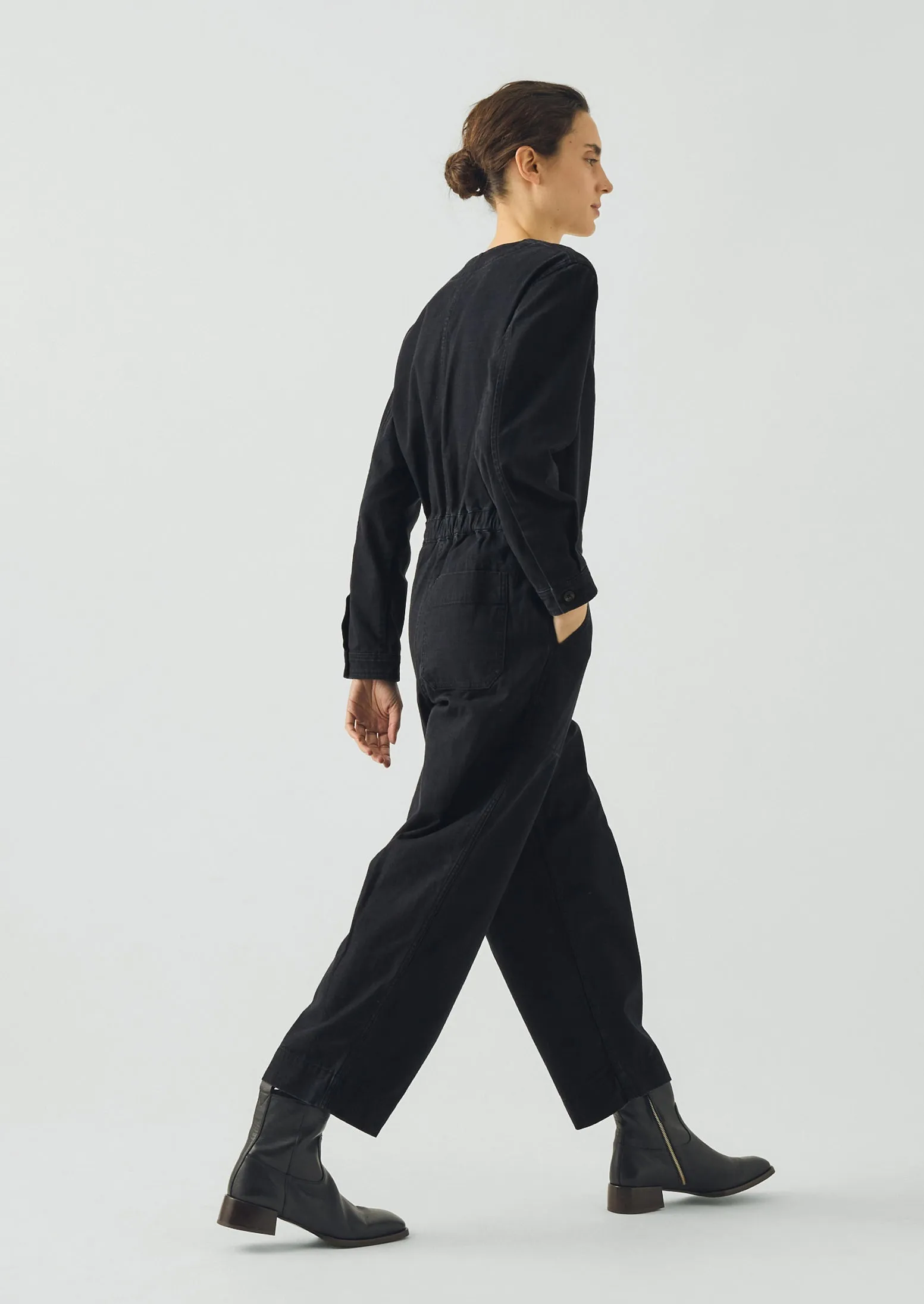 V Neck Cotton Twill Workwear Jumpsuit | Blue Black sold by TOAST product image thumbnail 5