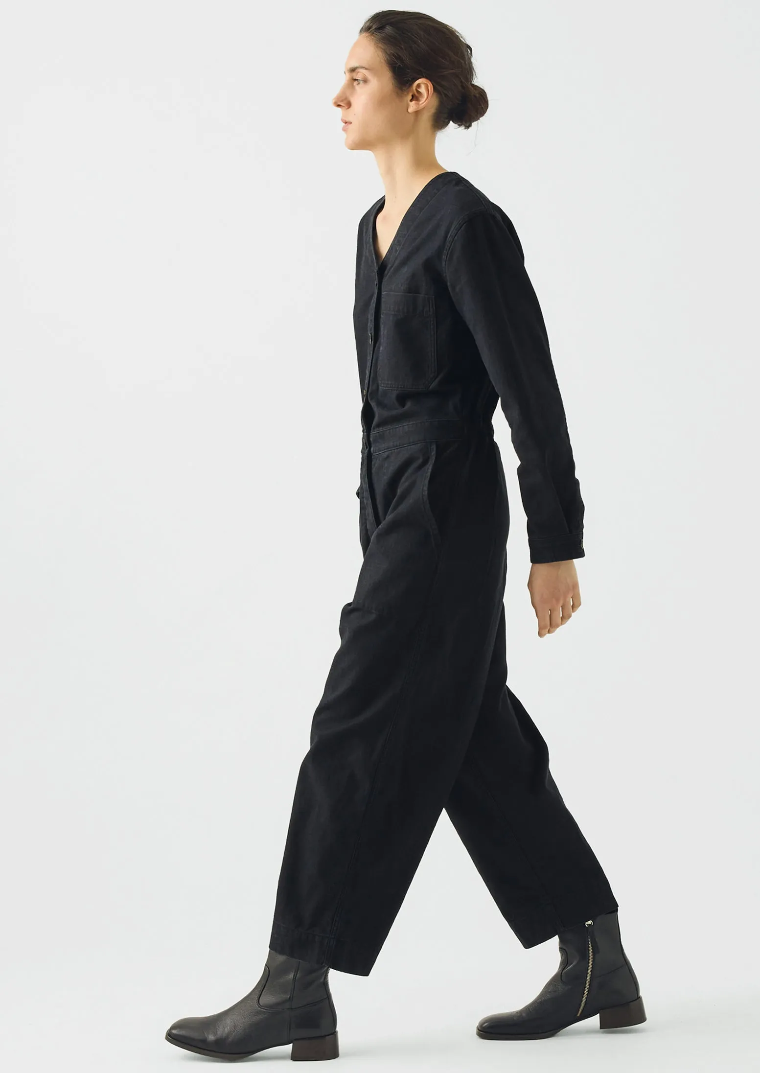 V Neck Cotton Twill Workwear Jumpsuit | Blue Black sold by TOAST product image thumbnail 2