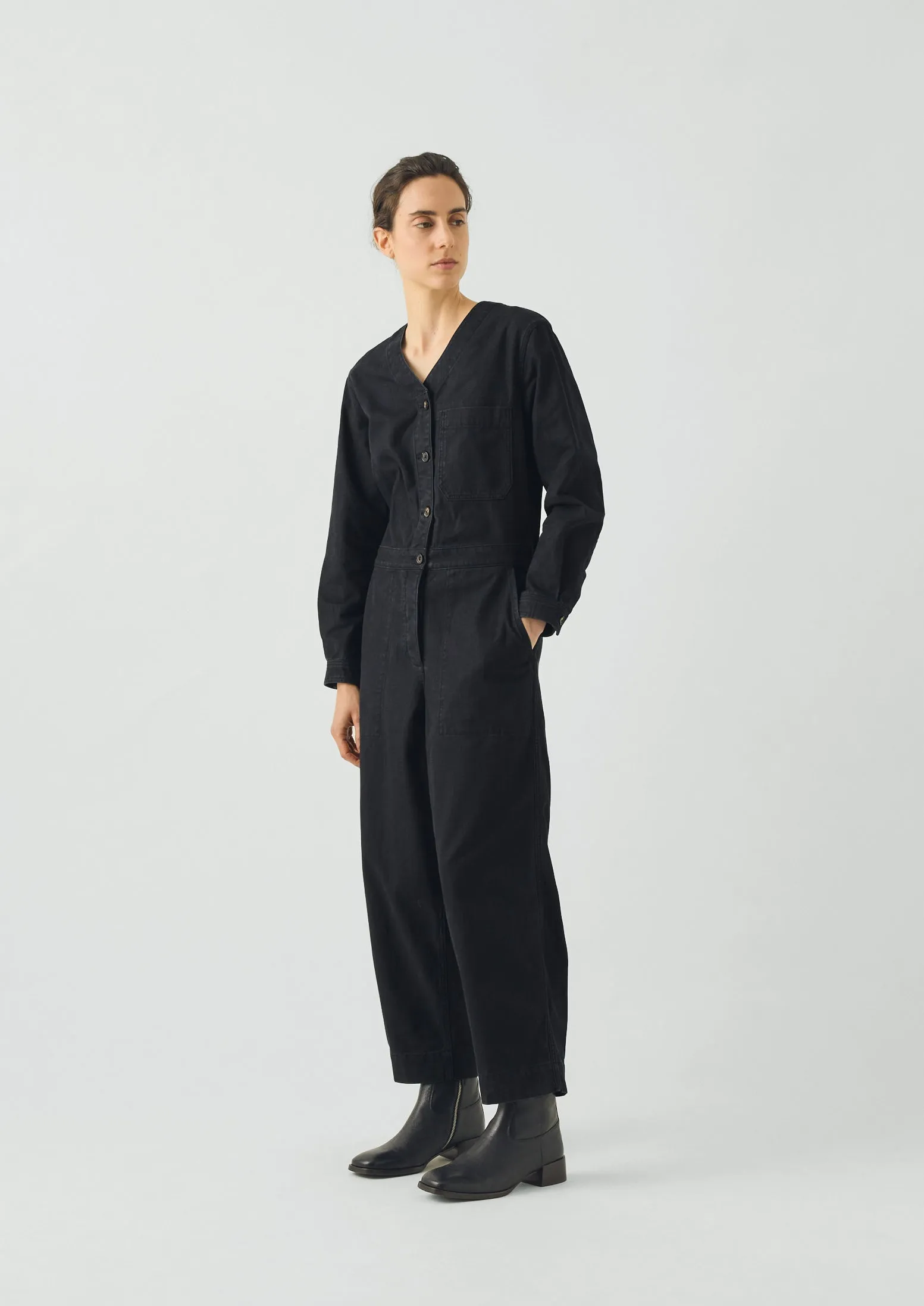 V Neck Cotton Twill Workwear Jumpsuit | Blue Black sold by TOAST product image thumbnail 3