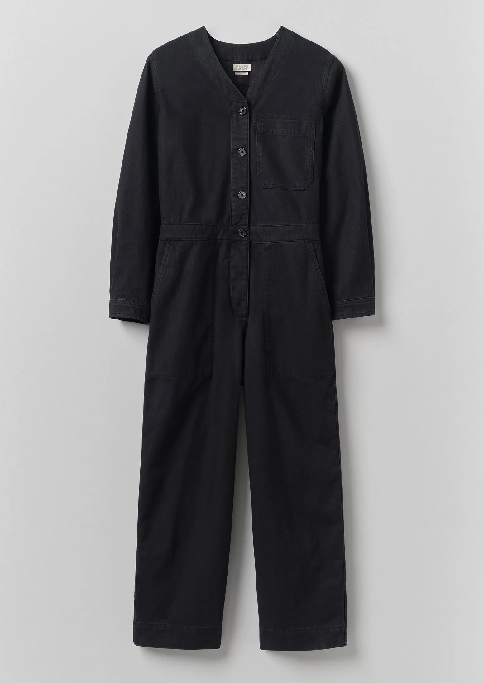 V Neck Cotton Twill Workwear Jumpsuit | Blue Black sold by TOAST