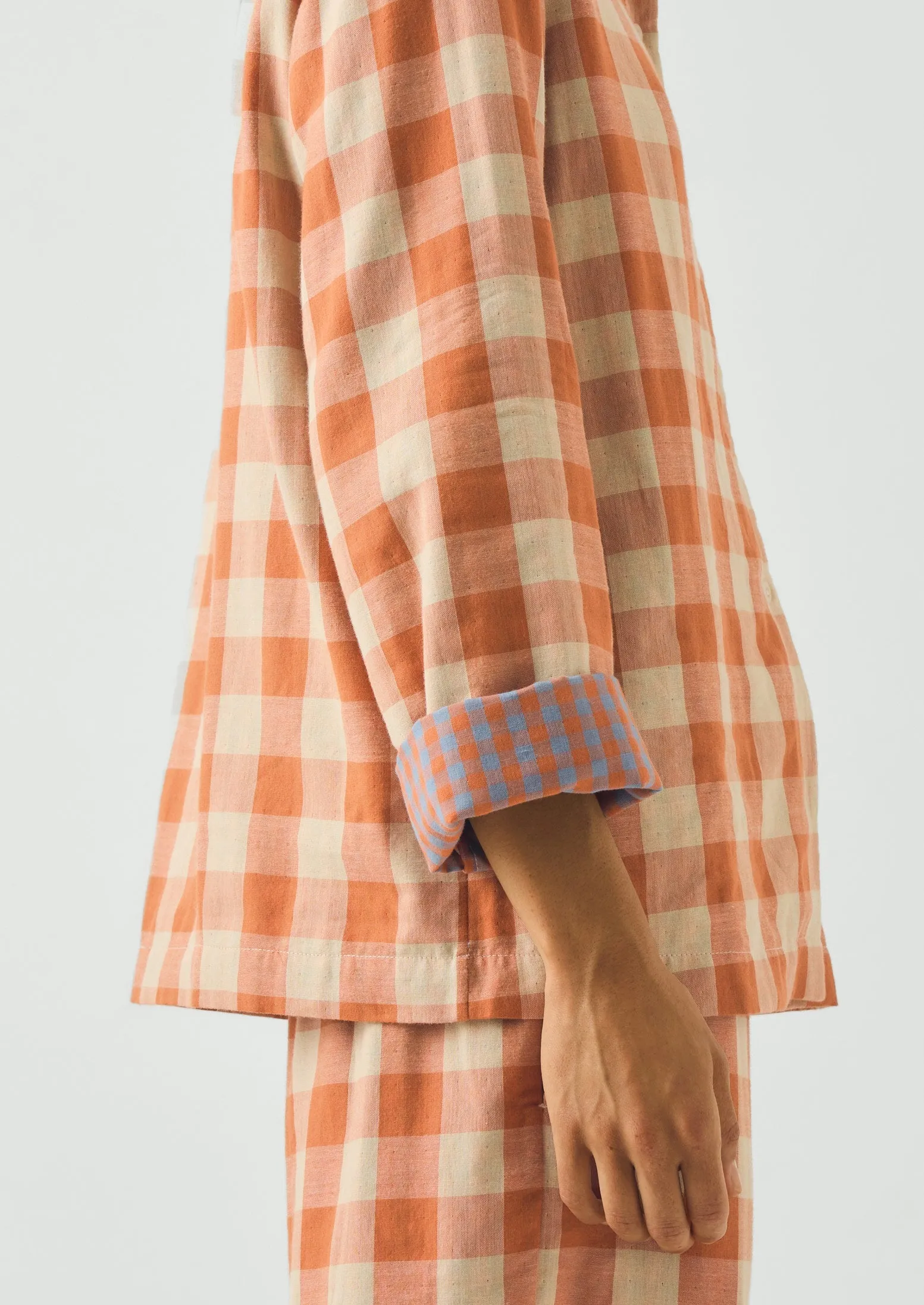 Gingham Face Cotton Pyjamas | Coral/Sky Blue sold by TOAST product image thumbnail 3