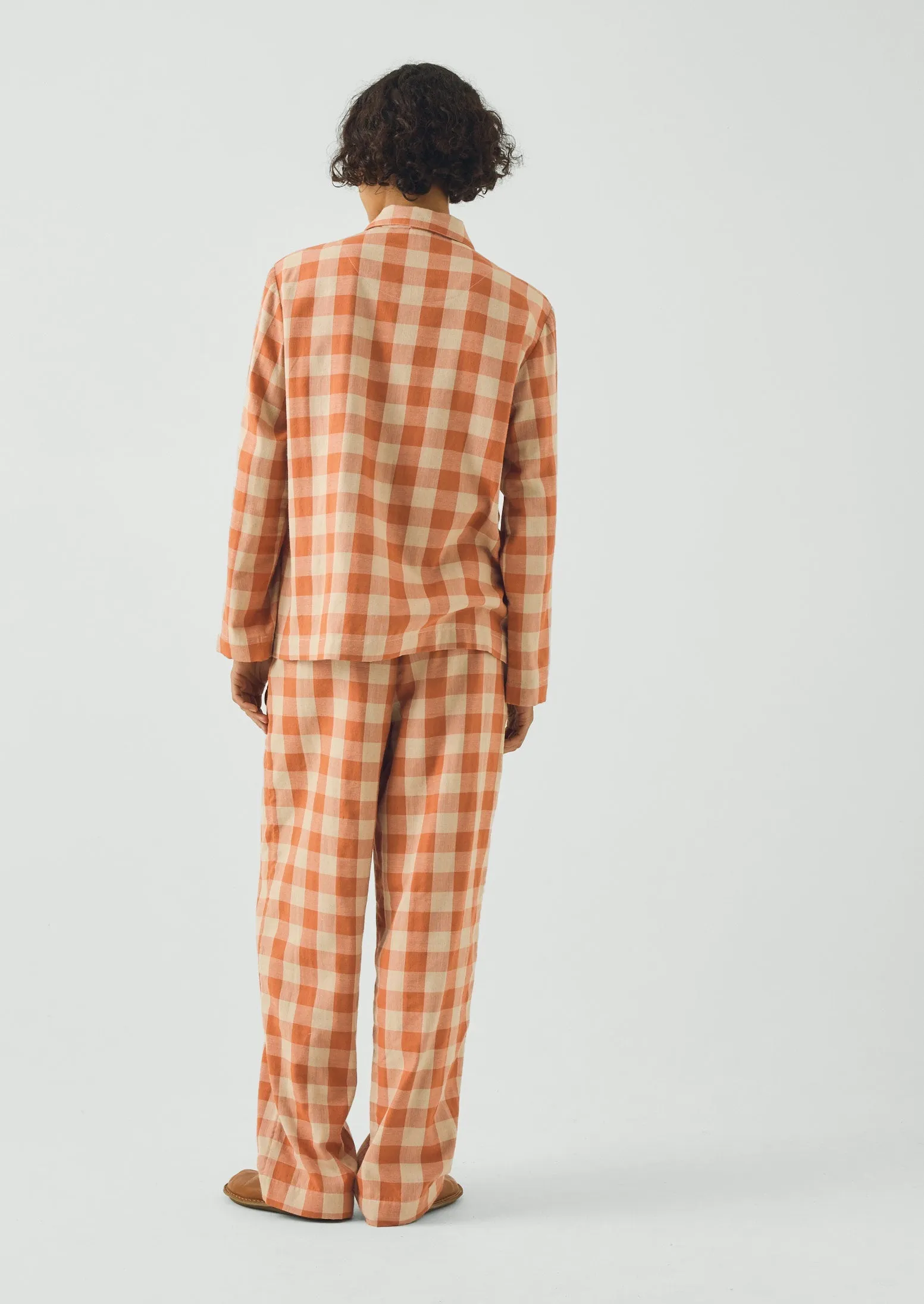 Gingham Face Cotton Pyjamas | Coral/Sky Blue sold by TOAST product image thumbnail 4