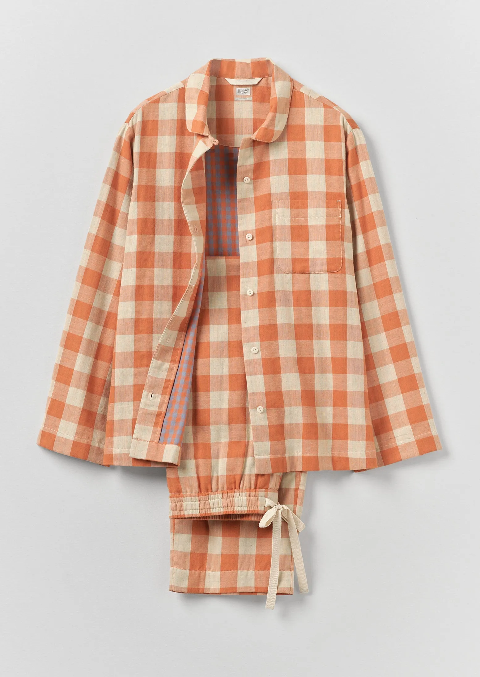 Gingham Face Cotton Pyjamas | Coral/Sky Blue sold by TOAST