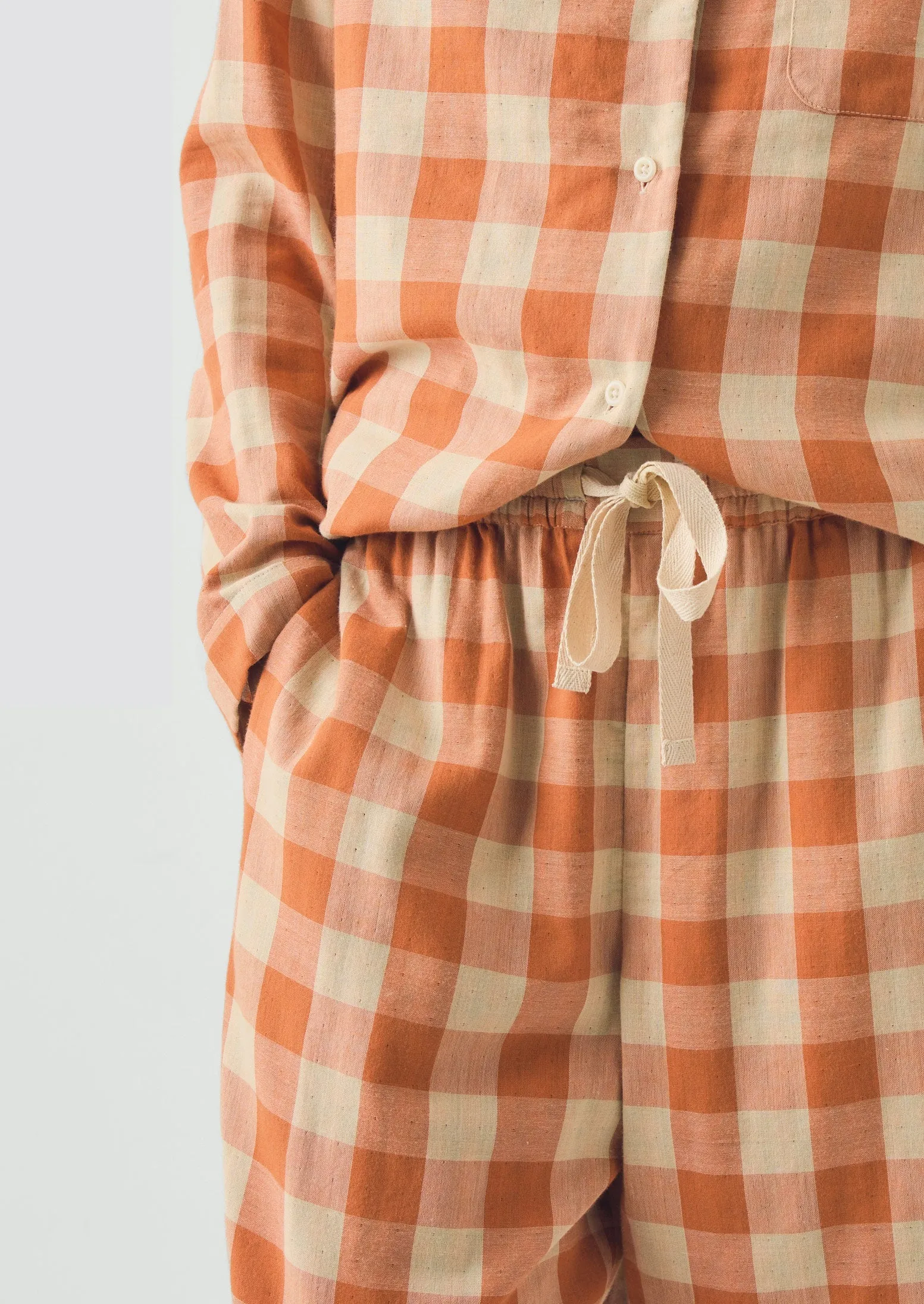 Gingham Face Cotton Pyjamas | Coral/Sky Blue sold by TOAST product image thumbnail 5