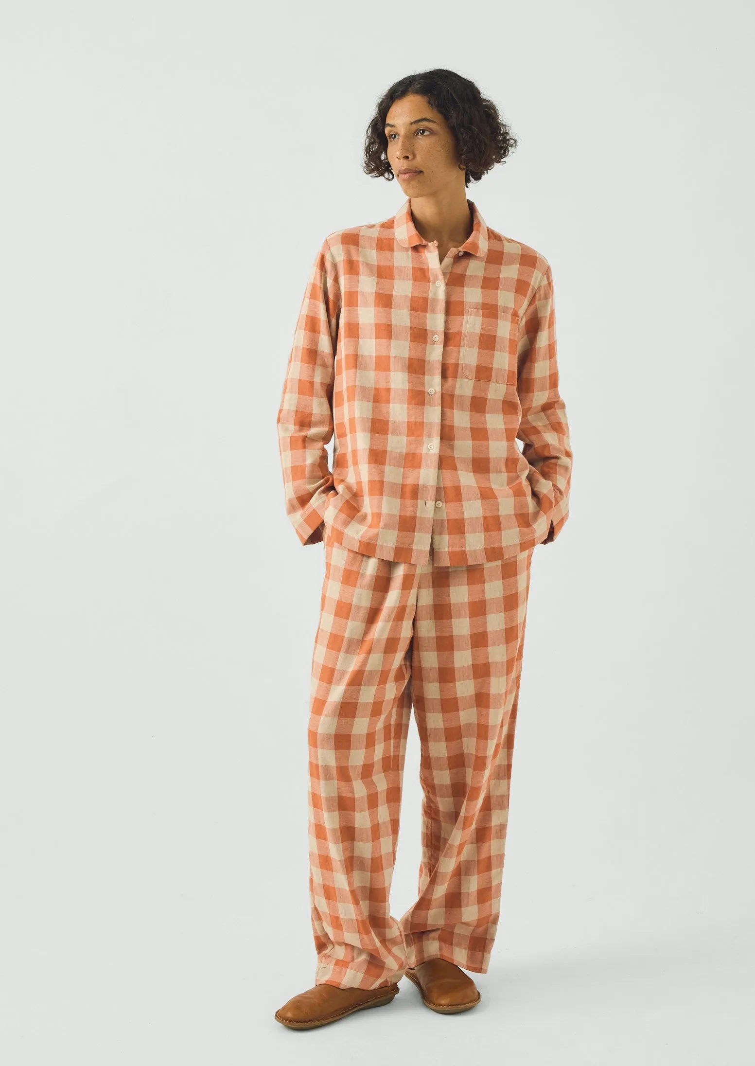 Gingham Face Cotton Pyjamas | Coral/Sky Blue sold by TOAST product image thumbnail 2