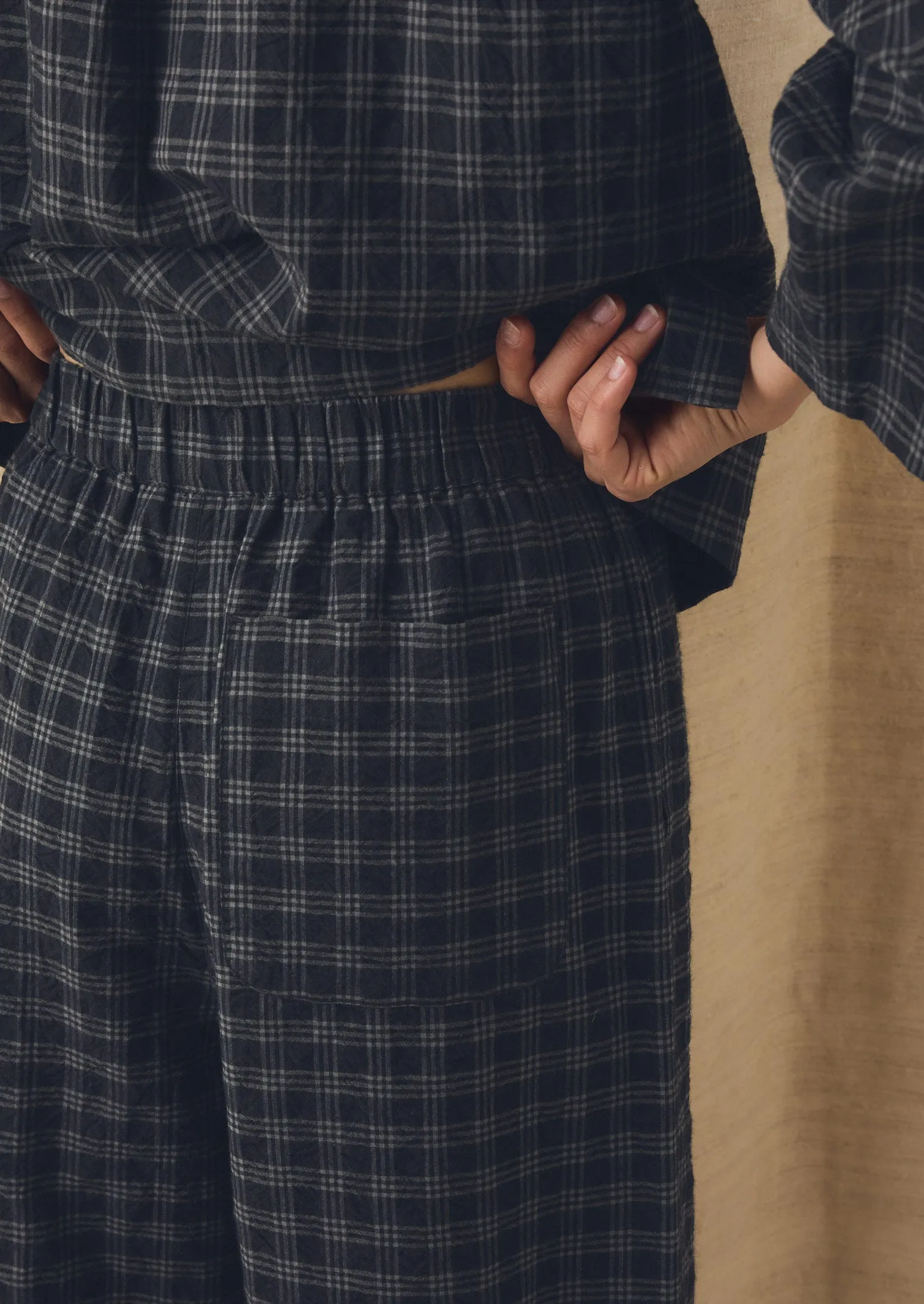 Check Cotton Wool Barrel Leg Trousers | Dark Charcoal/Black sold by TOAST product image thumbnail 4