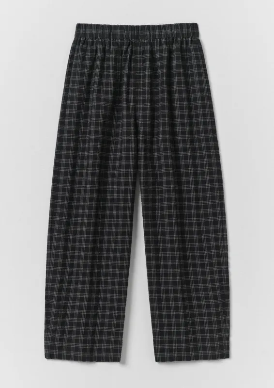 Check Cotton Wool Barrel Leg Trousers | Dark Charcoal/Black made by TOAST