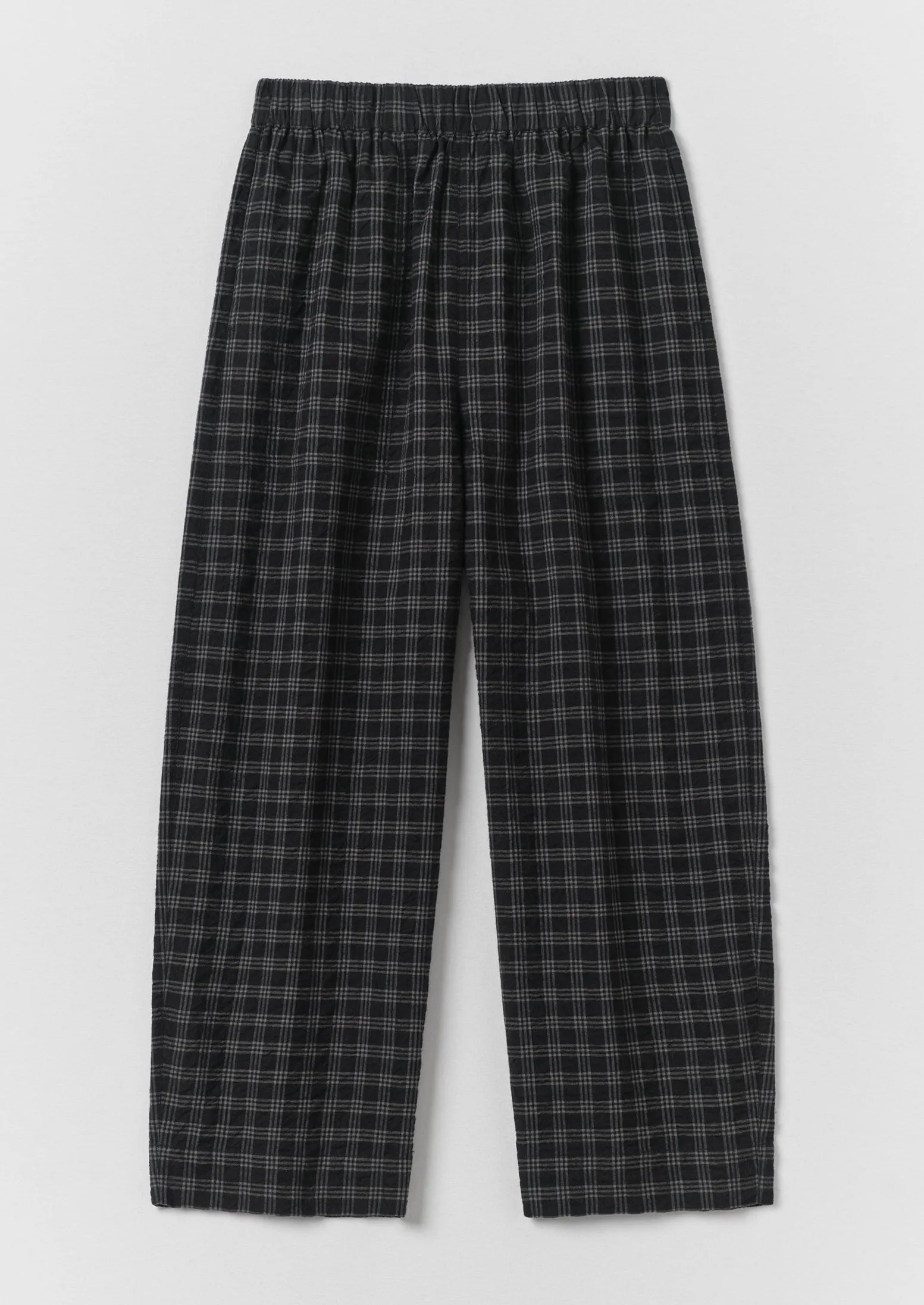 Check Cotton Wool Barrel Leg Trousers | Dark Charcoal/Black sold by TOAST
