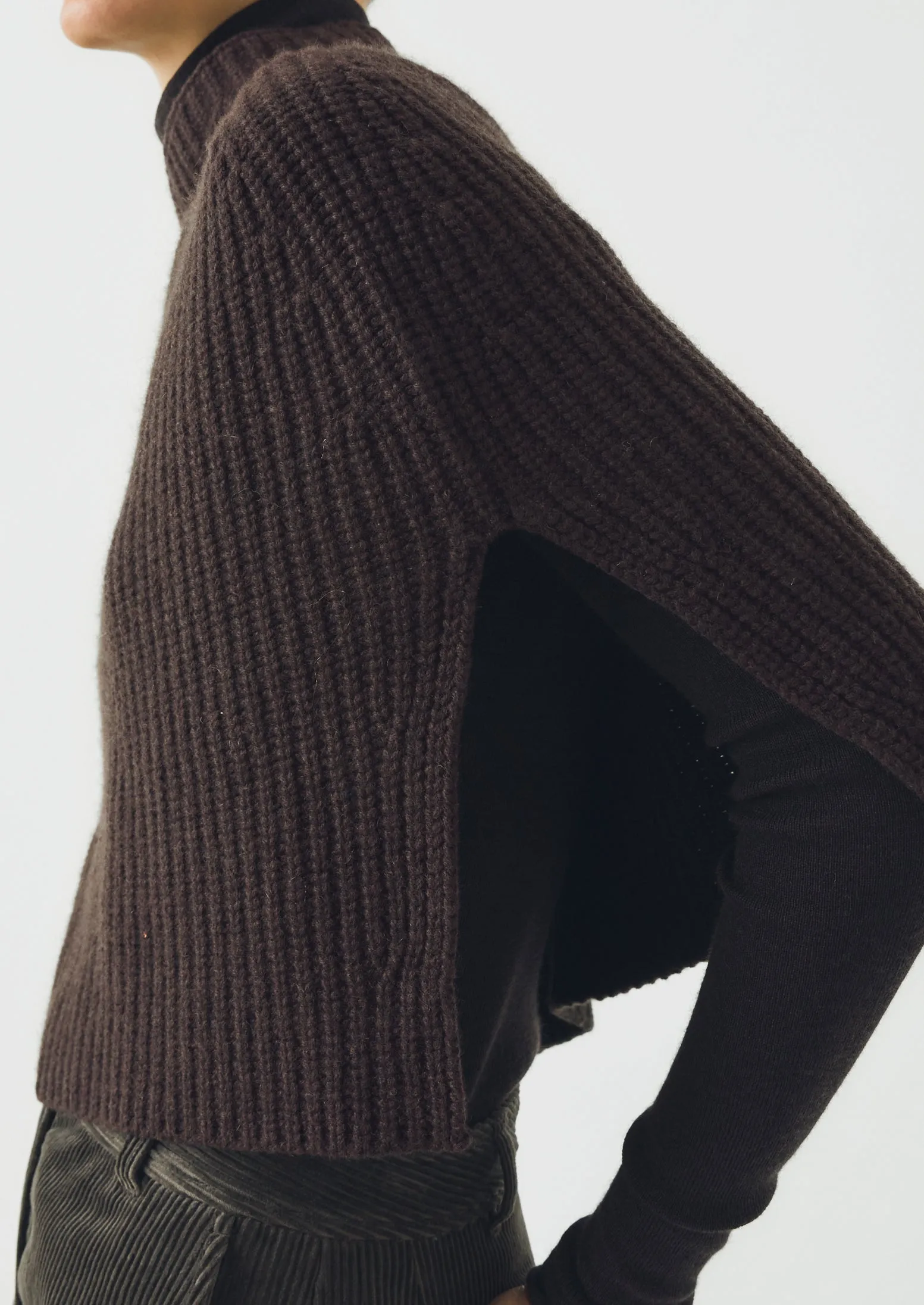 Ribbed Wool Cashmere Poncho | Brown Umber sold by TOAST product image thumbnail 2