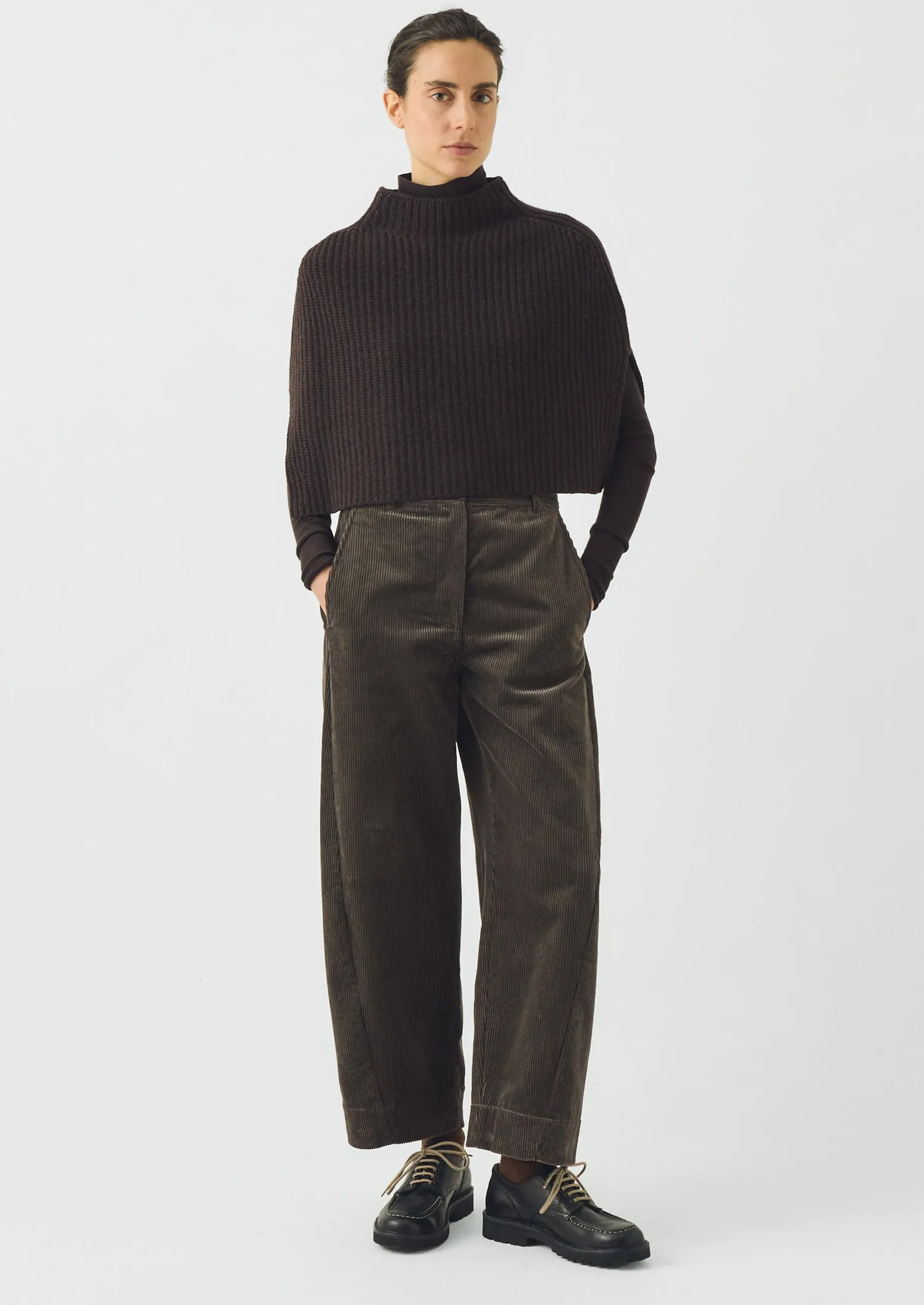 Ribbed Wool Cashmere Poncho | Brown Umber sold by TOAST product image thumbnail 3
