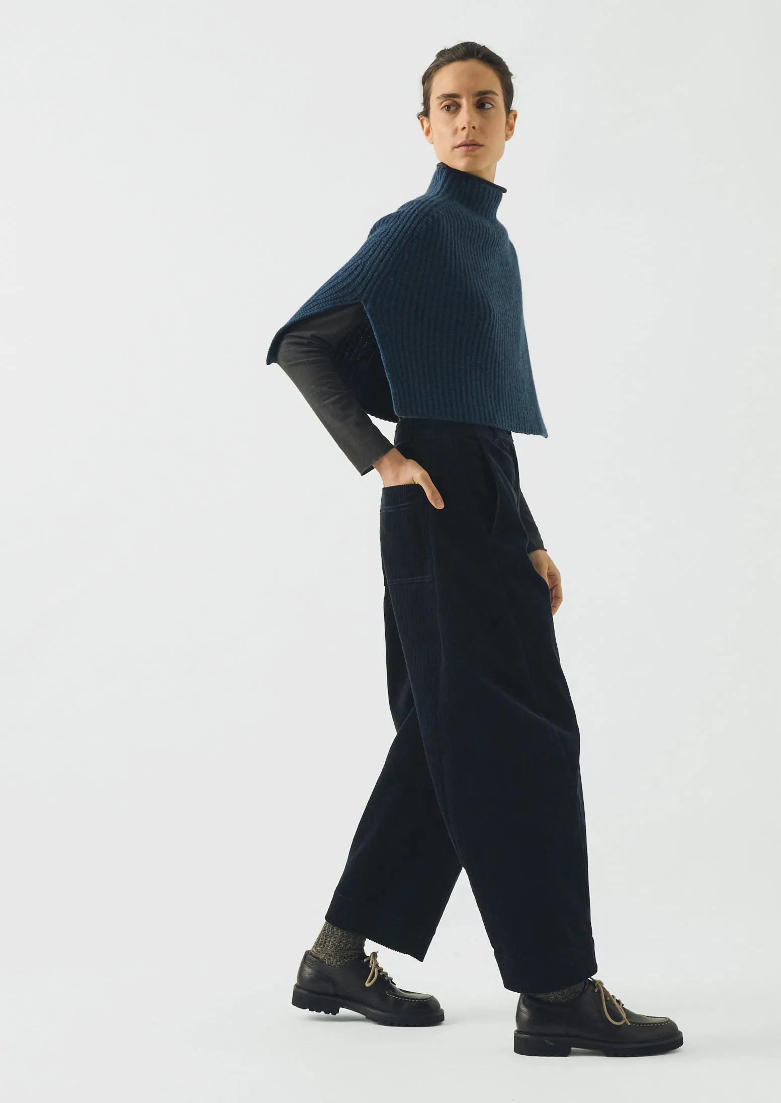 Ribbed Wool Cashmere Poncho | Navy Blue Melange sold by TOAST product image thumbnail 5