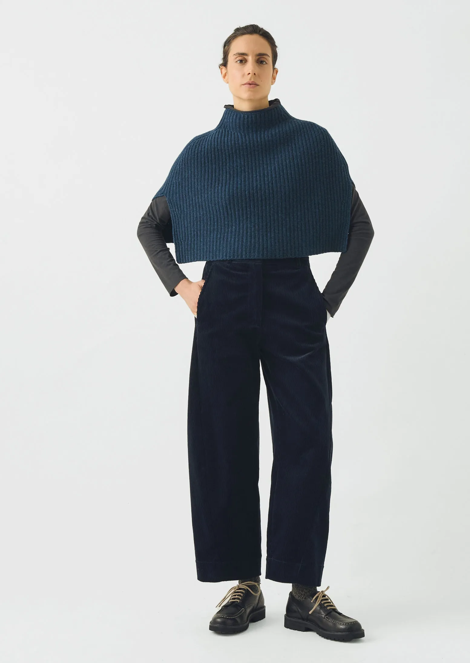 Ribbed Wool Cashmere Poncho | Navy Blue Melange sold by TOAST product image thumbnail 2
